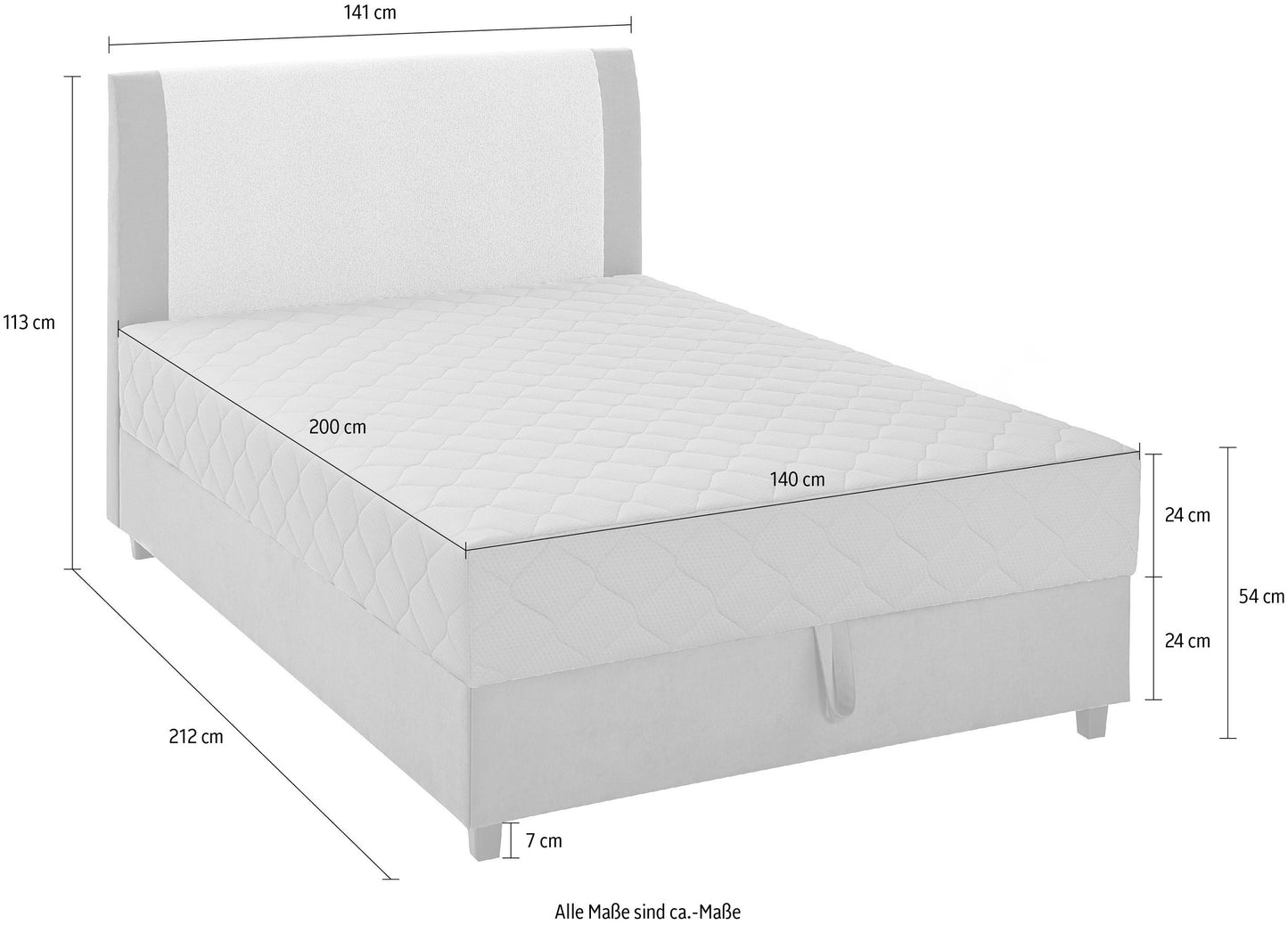Boxspringbett 140x200cm inklusive Bettkasten