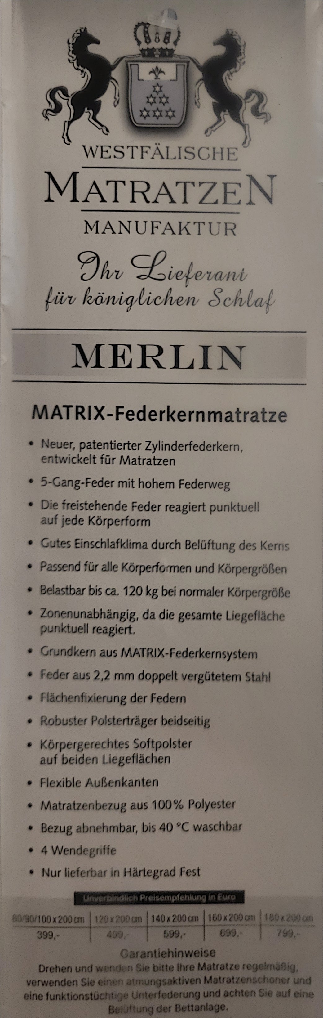 SONDERPOSTEN Matratze " Merlin" 140 x 220 cm