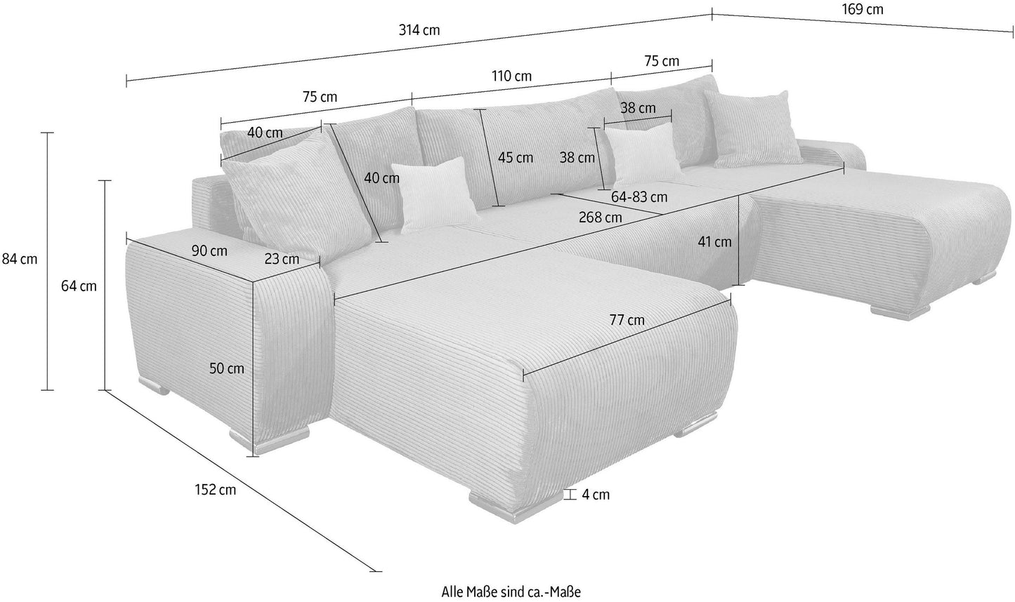 Wohnlandschaft Paola mit Bettfunktion