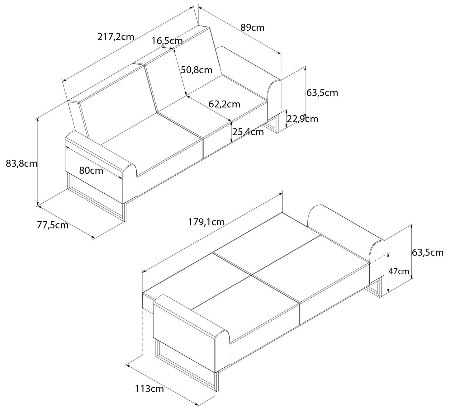 Schlafsofa 3-Sitzer Velour Schwarz