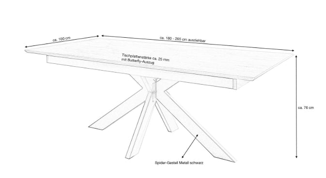 Esstisch 180-265 x 100cm.*