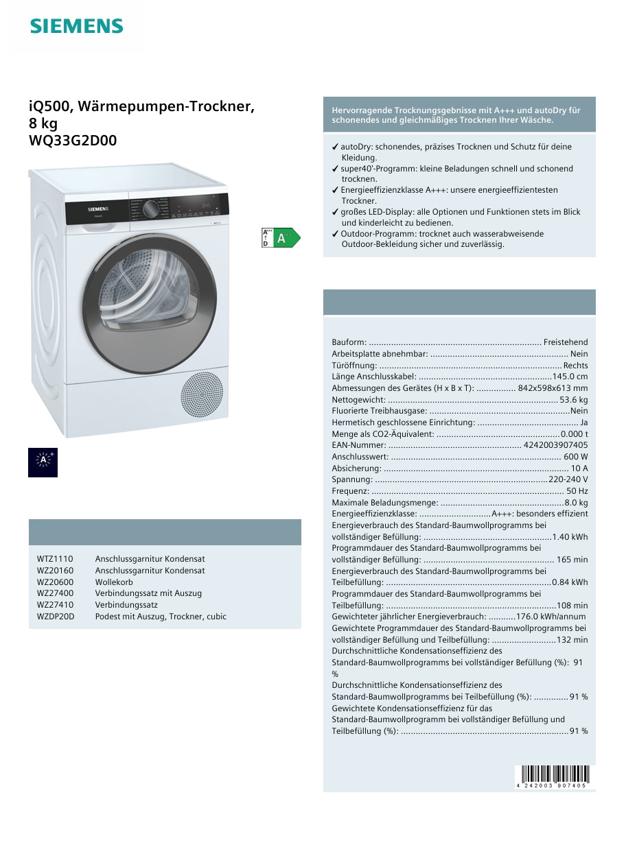 Siemens WQ 33 G2 D00 A+++ inkl. 5 Jahre Garantie!!