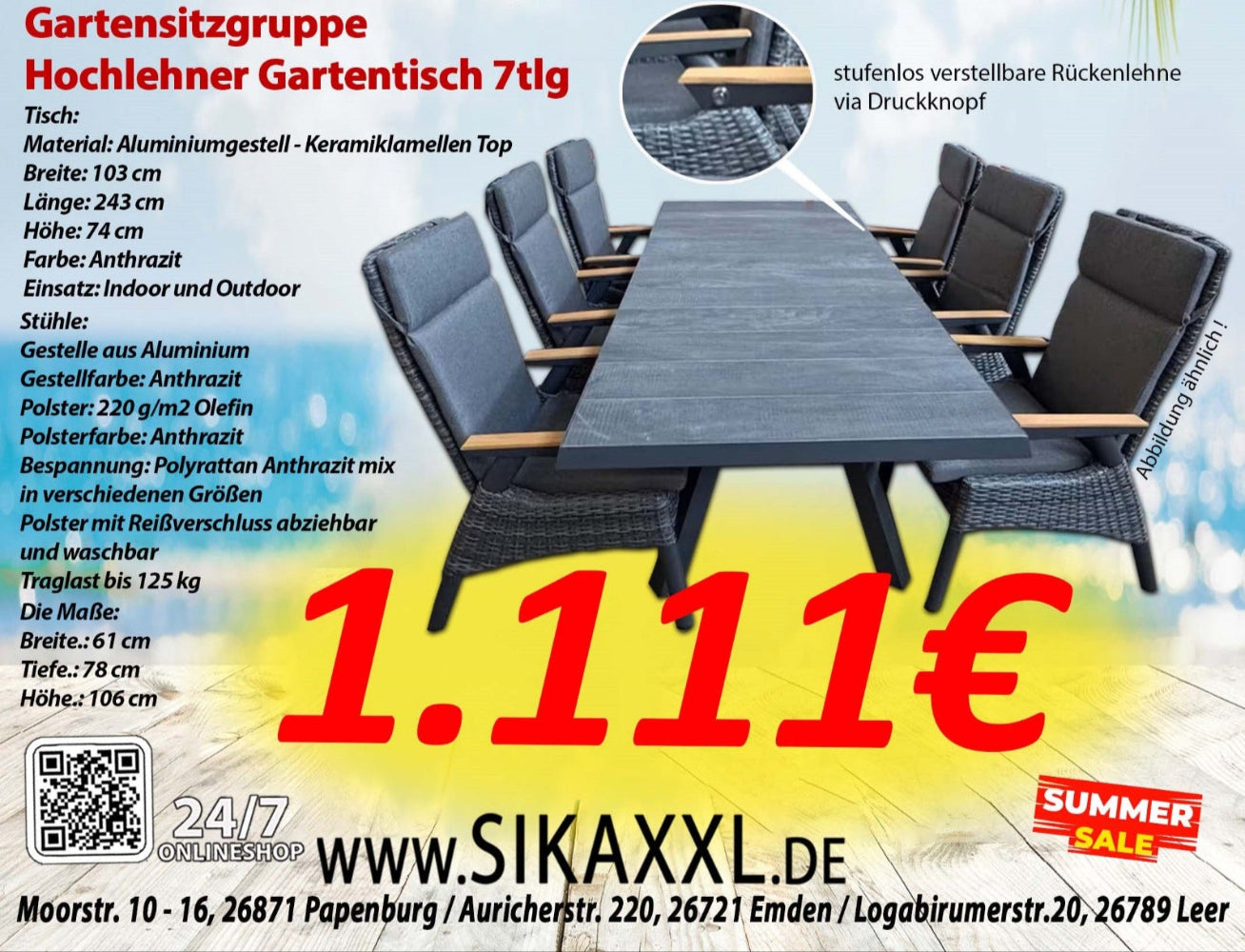 Outdoor Tischgruppe 7-teilig - Jetzt vorbestellen! Ca7 Tage Lieferzeit!!❤️❤️❤️