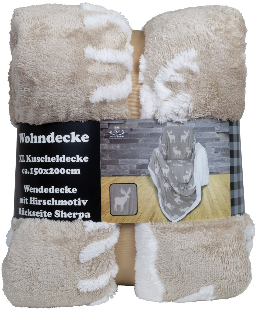 Wohndecke Elch Beige Weihnachten