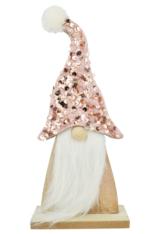 Deko Wichtel mit Pailettenmütze Holz klein
