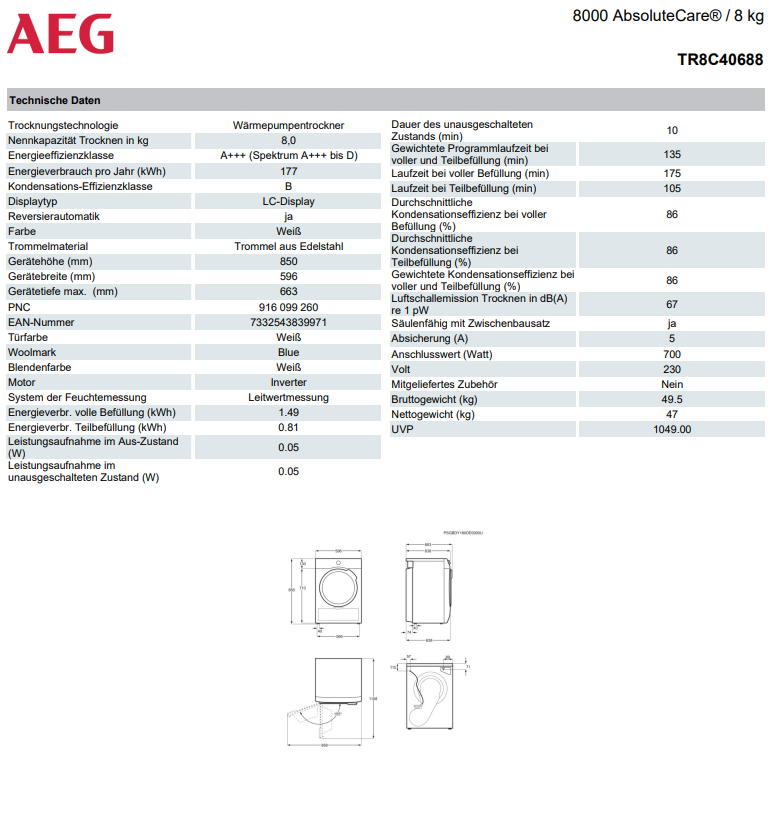 AEG TR8 C40688 !!inkl. 5Jahre Garantie!!