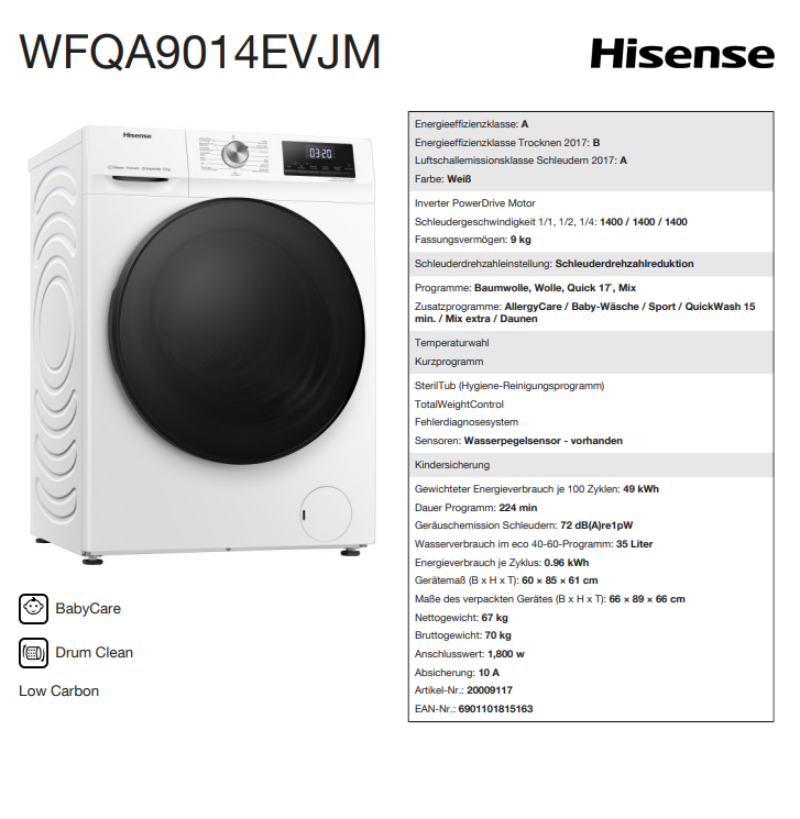 Hisense WFQA9014EVJM !!inkl. 5Jahre Garantie!!