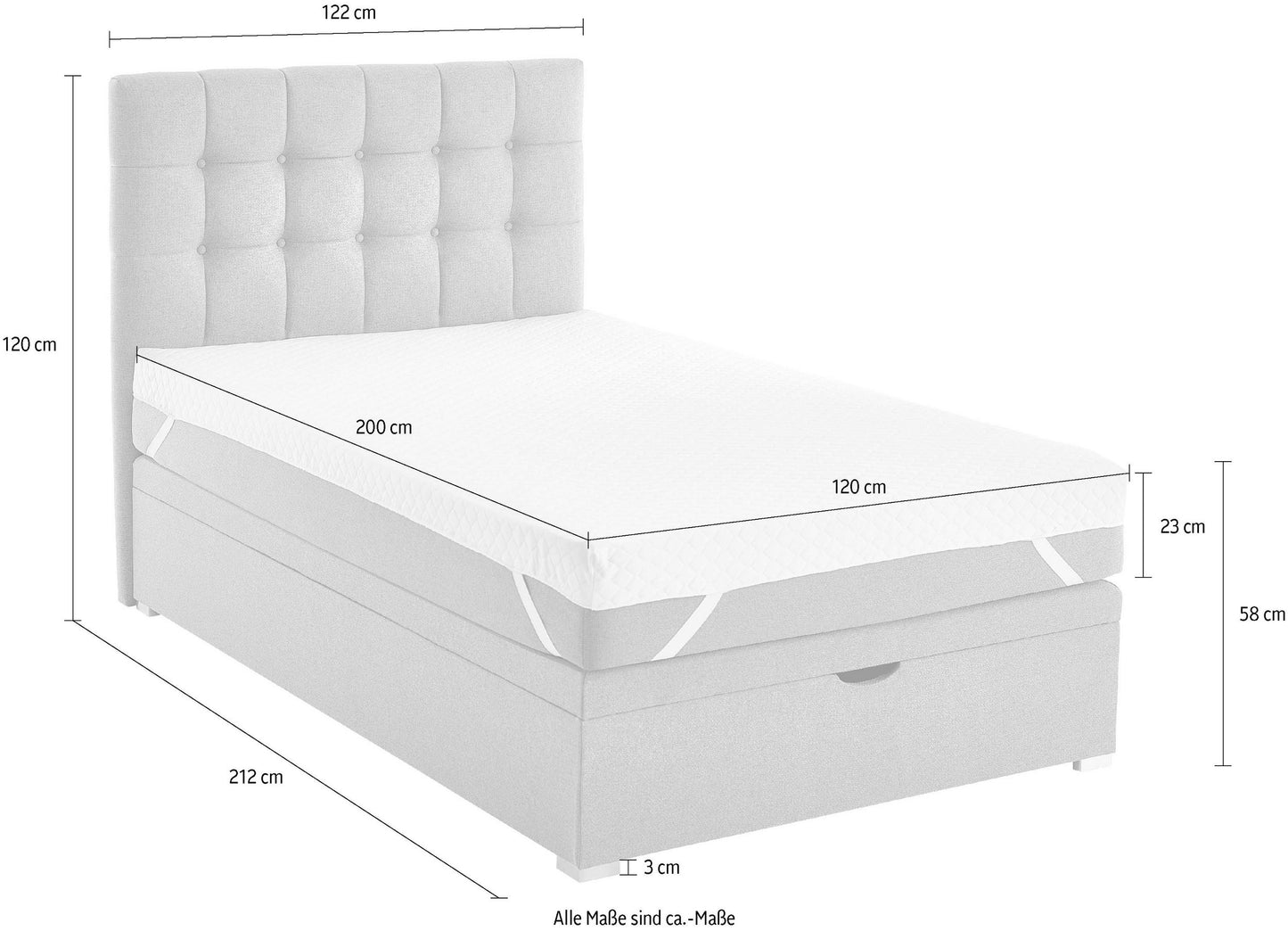 Boxspringbett 120x200cm erweiterbar als Doppel/Familienbett