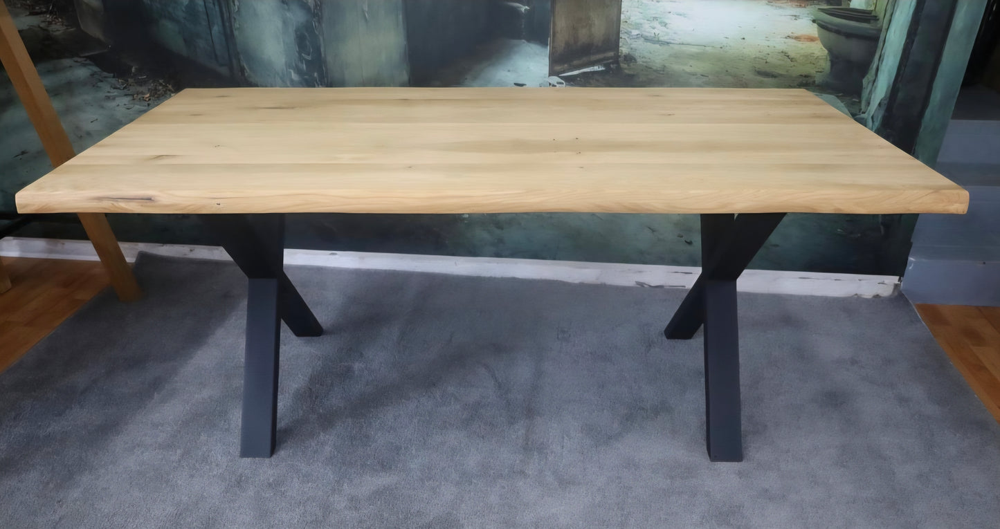 Esstisch mit Baumkante 180x90 mit X-Gestell