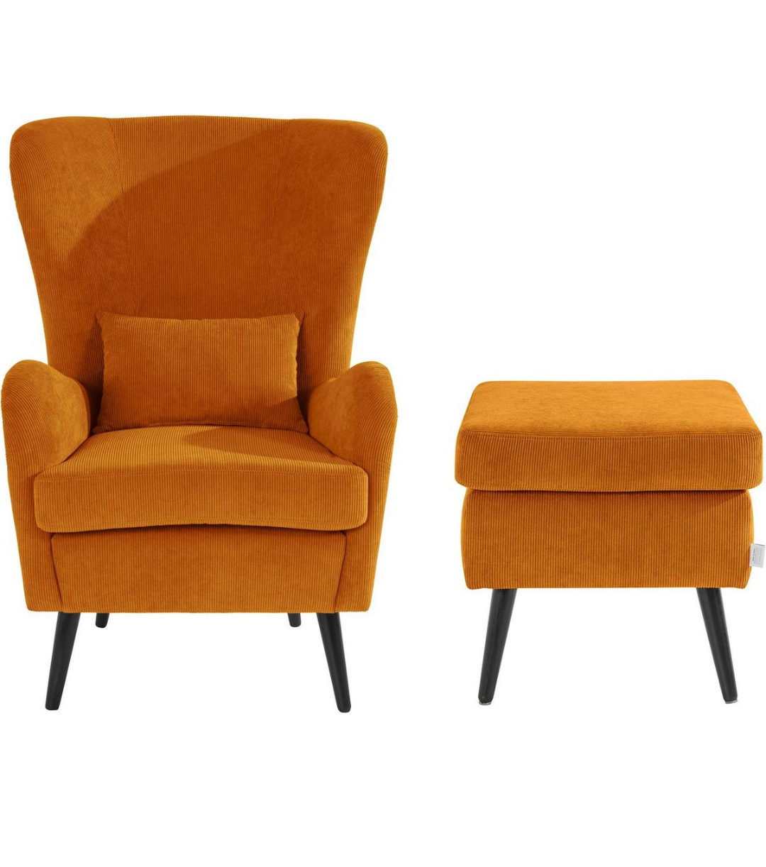 Cord Sessel inklusive Hocker Gelb