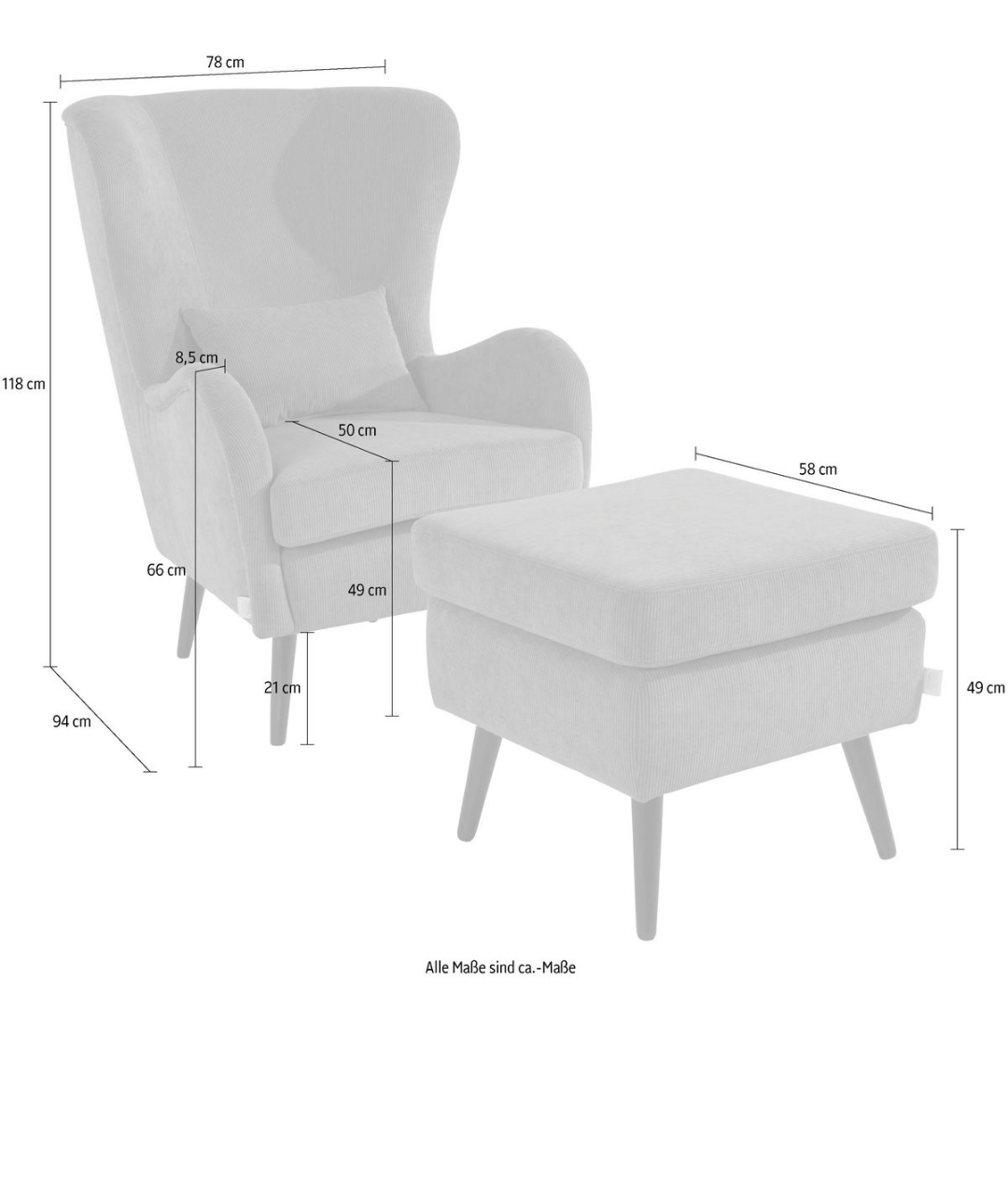 Cord Sessel inklusive Hocker Gelb