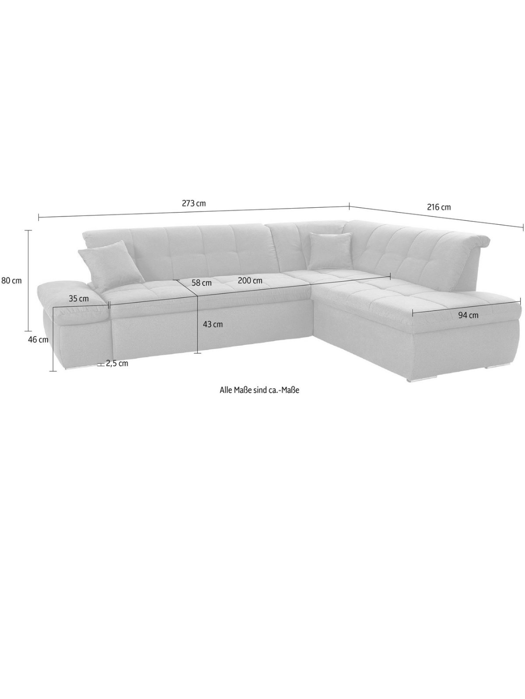 Ecksofa Chenilleoptik grau