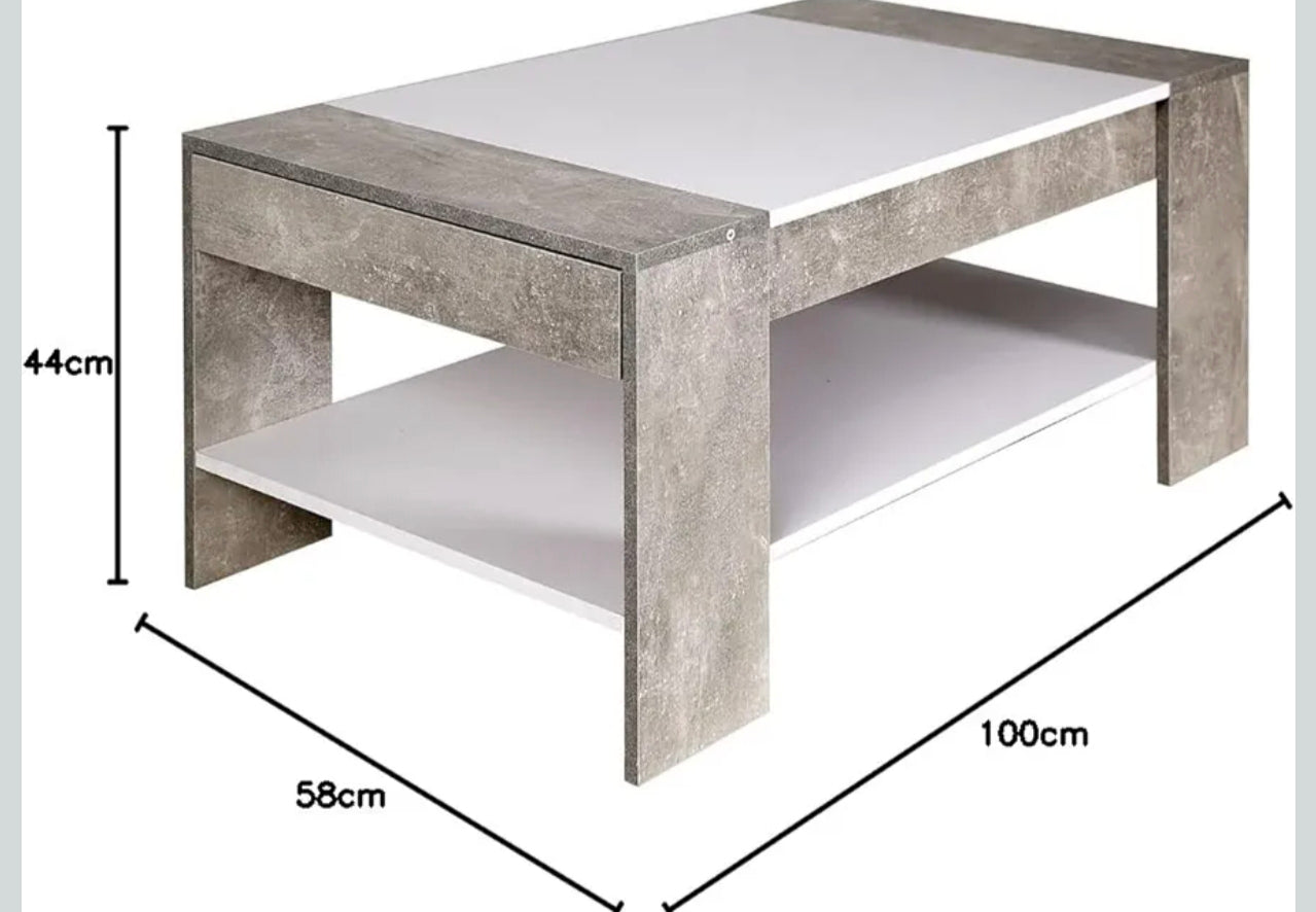 Couchtisch Beton/Weiß Jahresstart Einzelstück / Posten Aktion