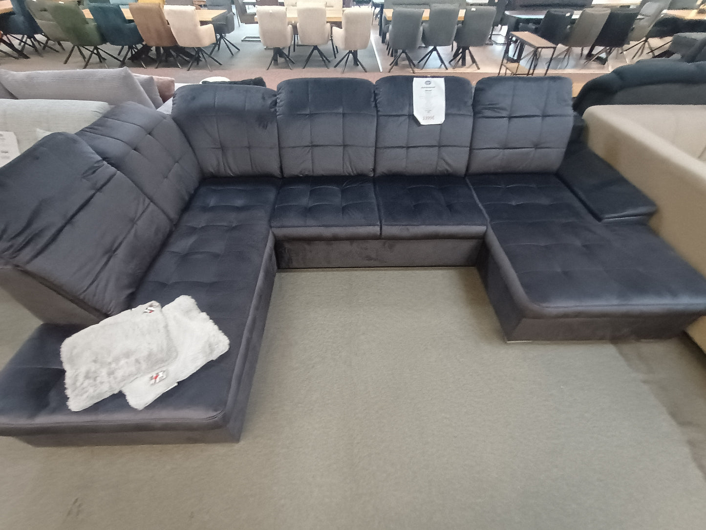 Wohnlandschaft Velour Dunkelblau/Grau