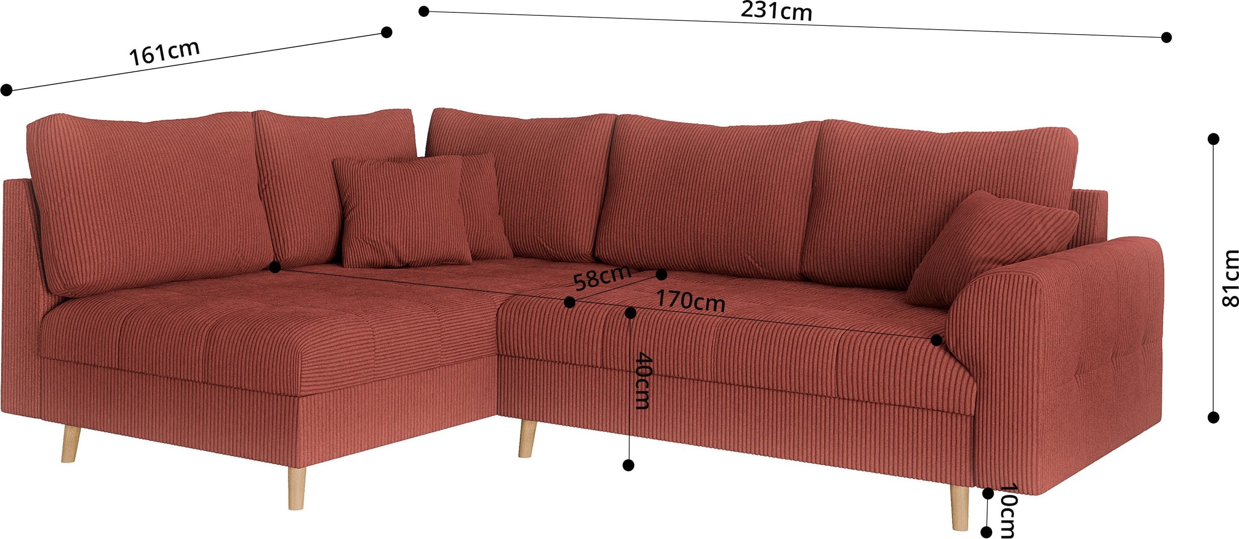 Ecksofa Cord L-Form mit Ottomane