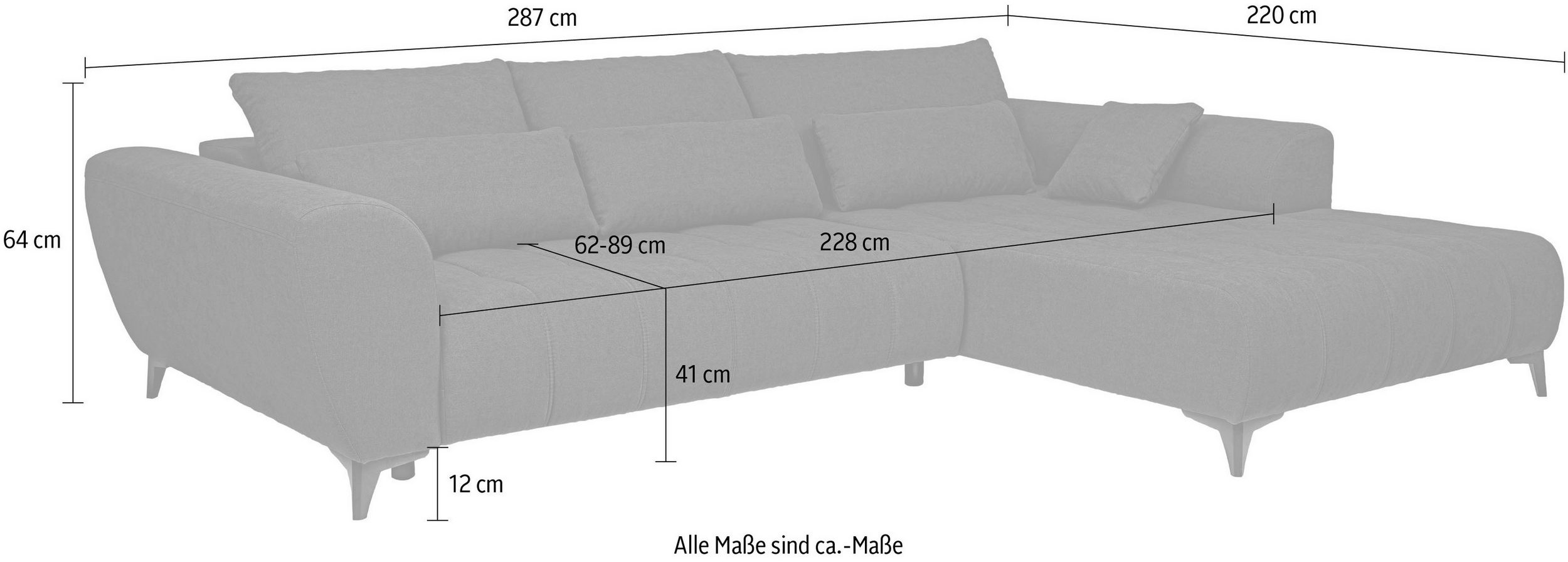 Ecksofa Garay, XXL-Liegefläche: elektrisch ausziehbar