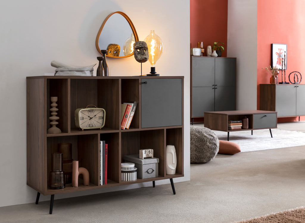 Sales Fever - Bücherregal breit Walnuss/Grau#