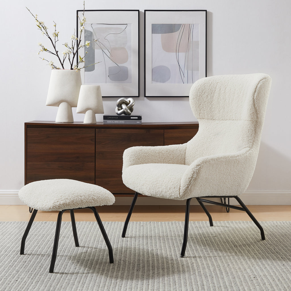 Sales Fever - Sessel und Hocker Set Teddyfell Beige