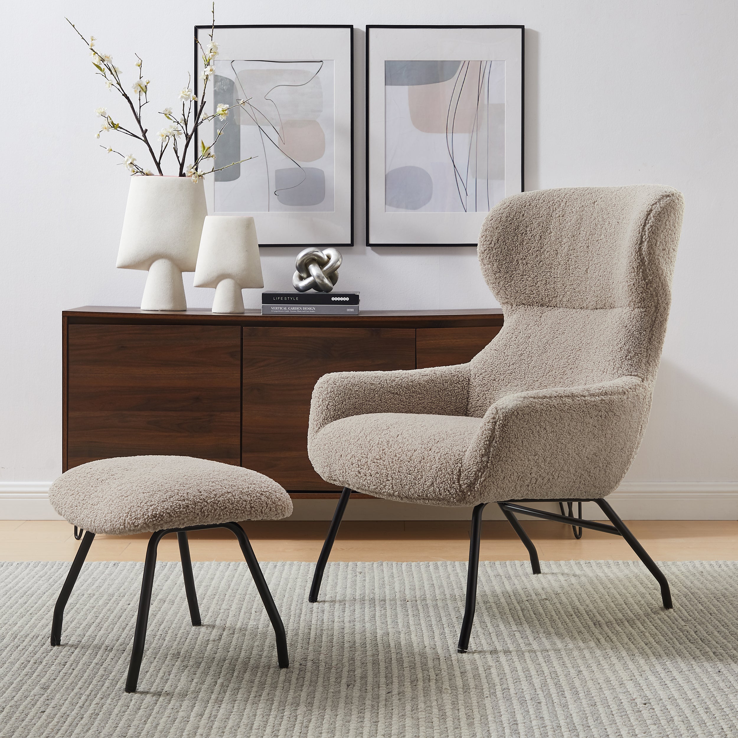 Sales Fever - Sessel und Hocker Set Teddyfell Taupe