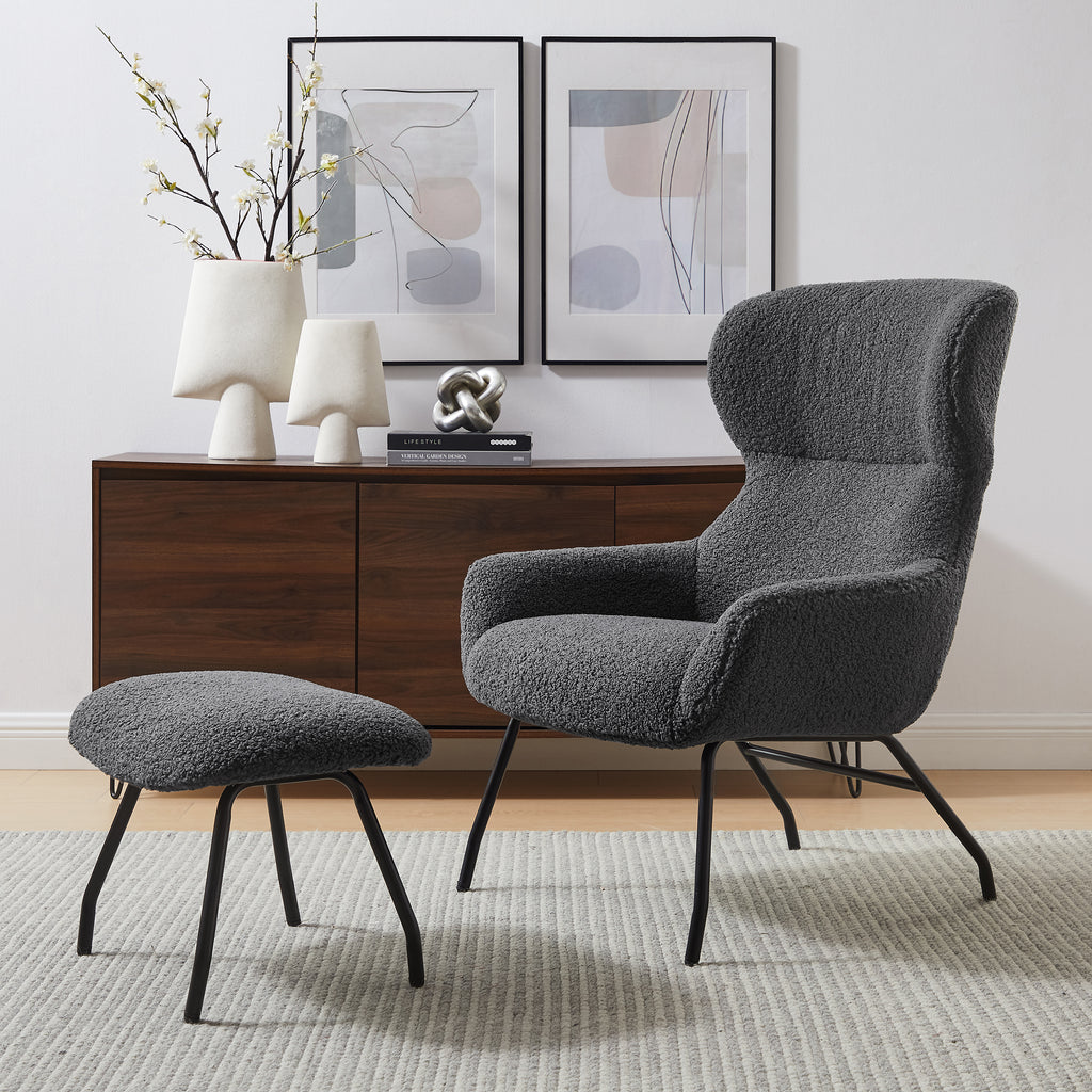 Sales Fever - Sessel und Hocker Set Teddyfell Anthrazit
