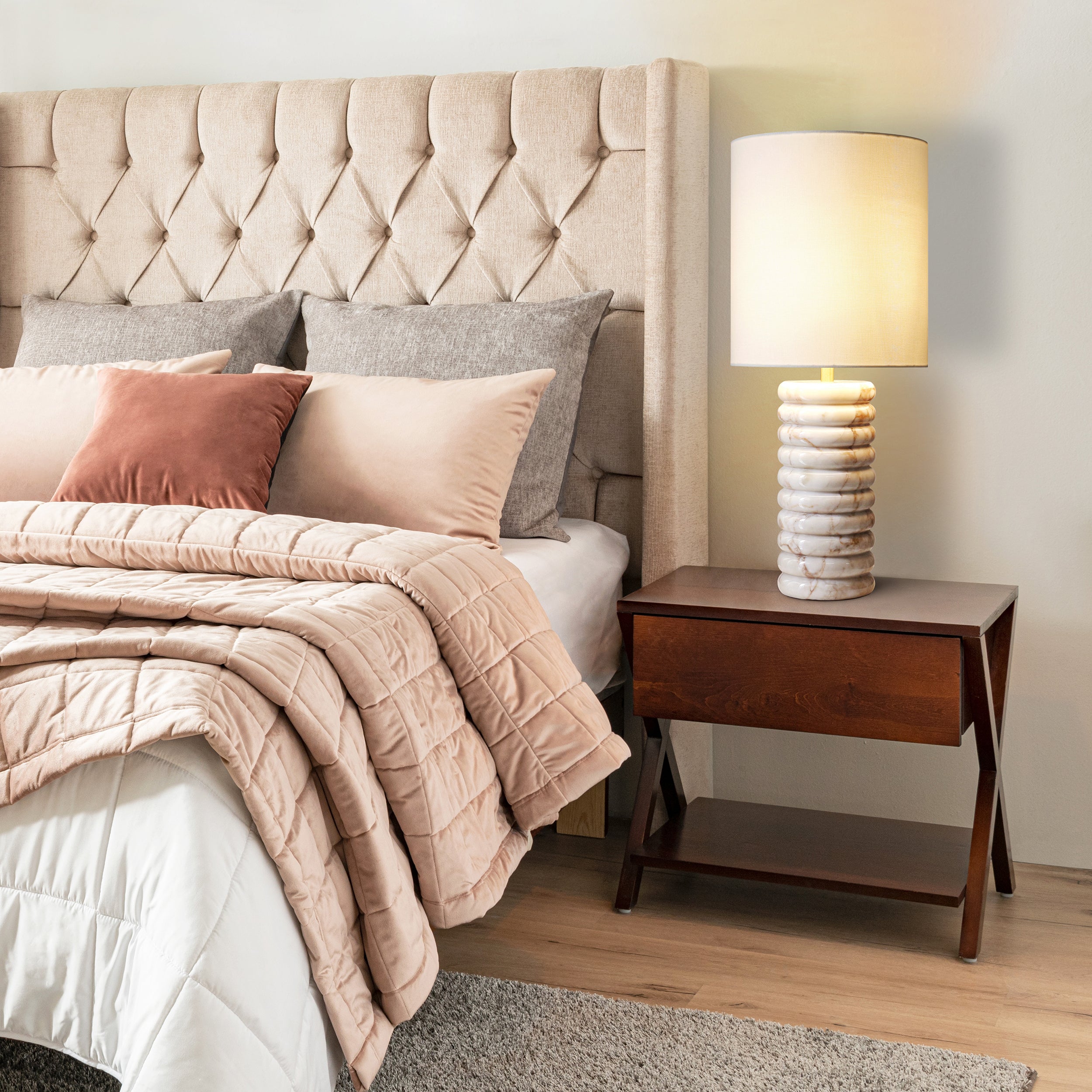 Sales Fever - Tischleuchte Marmor/Leinen Beige