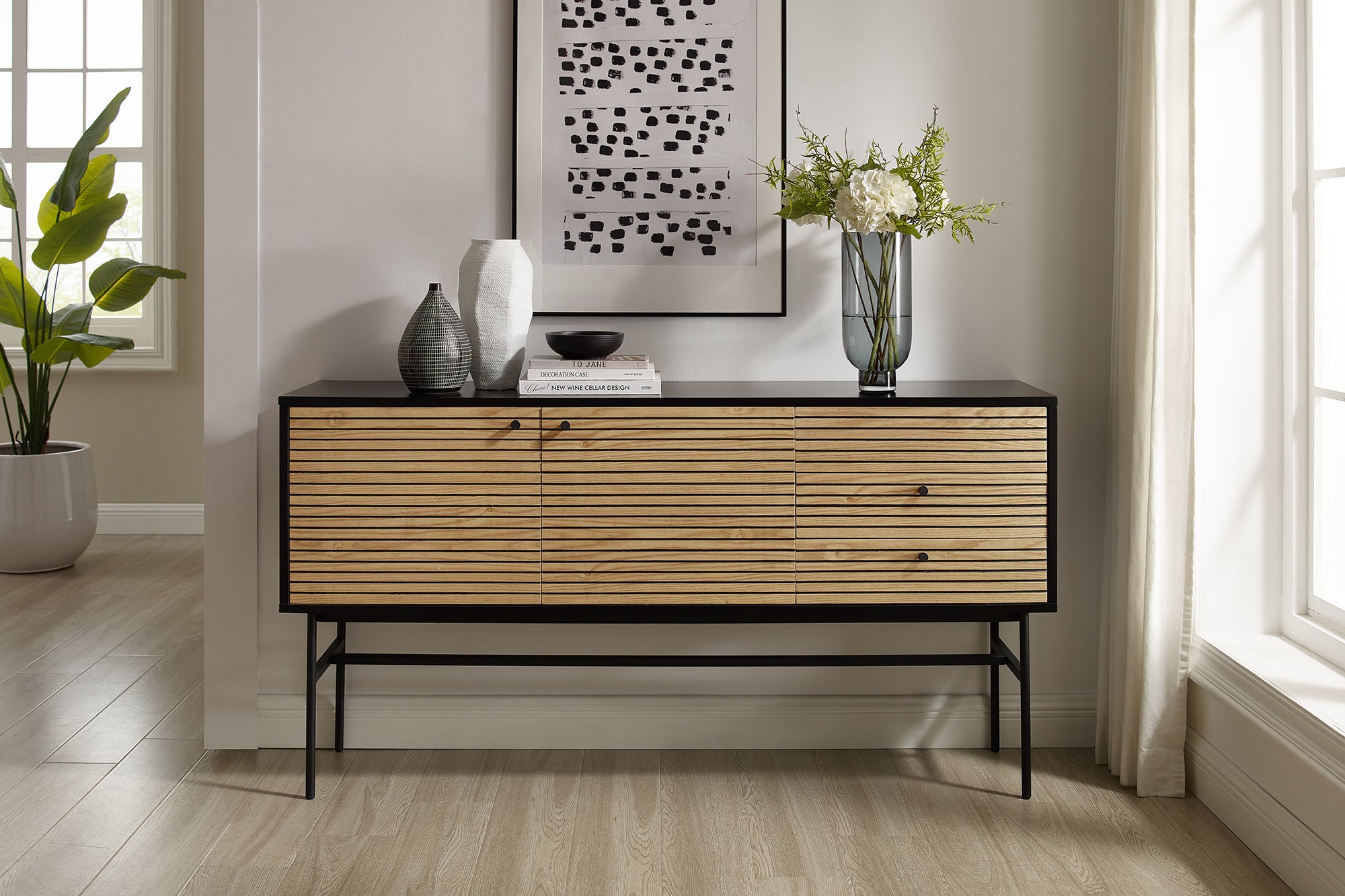 Sales Fever - Sideboard Schwarz/Eiche Echtholzfurnier