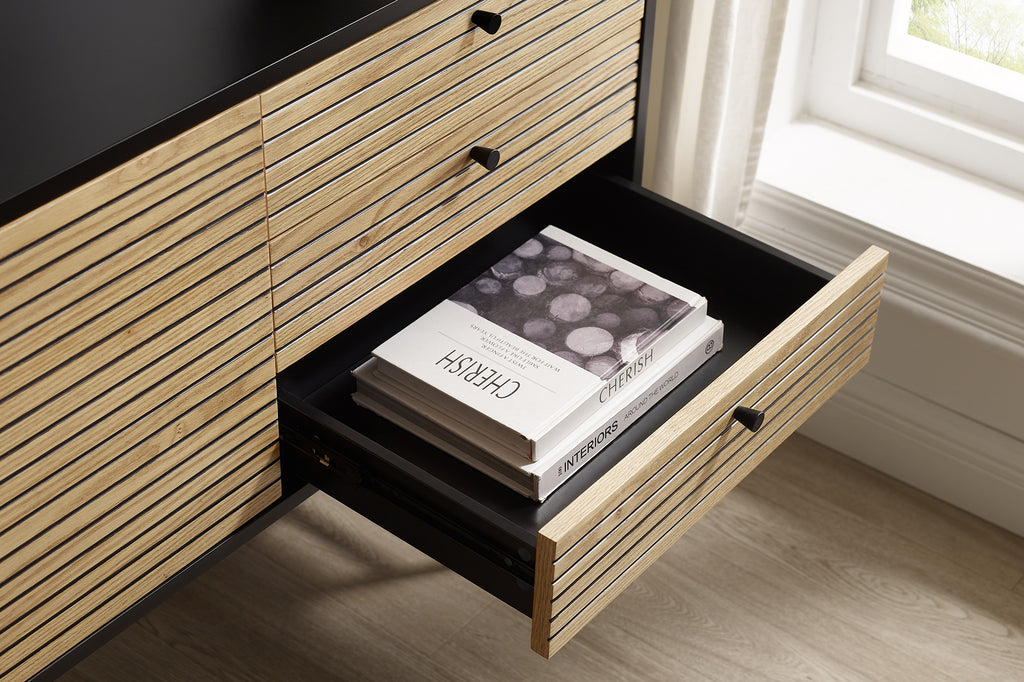 Sales Fever - Sideboard Schwarz/Eiche Echtholzfurnier