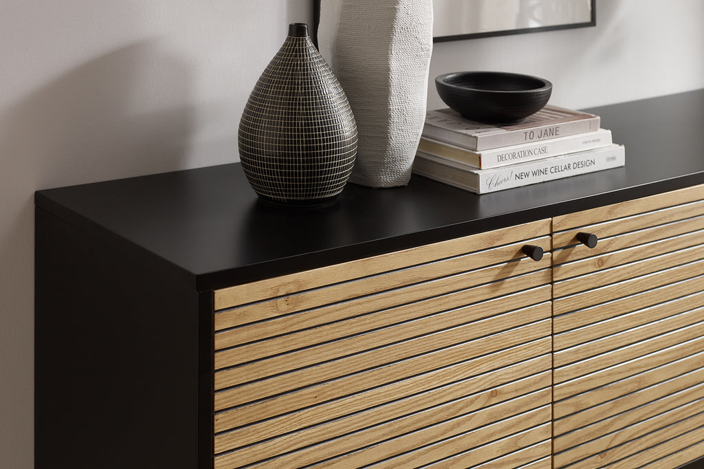 Sales Fever - Sideboard Schwarz/Eiche Echtholzfurnier
