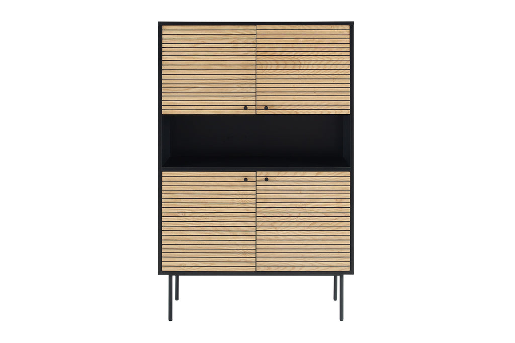 Sales Fever - Highboard Schwarz/Eiche Echtholzfurnier