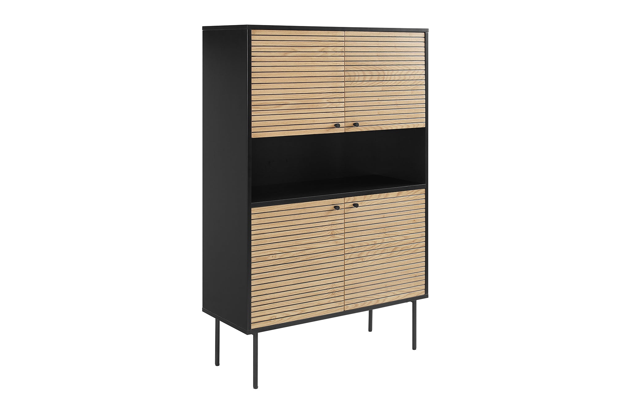 Sales Fever - Highboard Schwarz/Eiche Echtholzfurnier