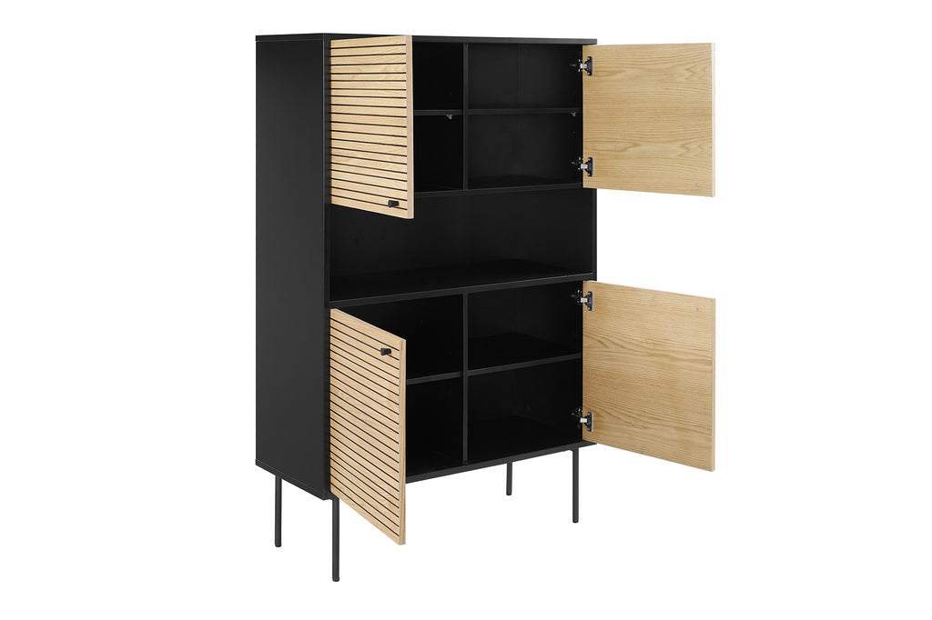 Sales Fever - Highboard Schwarz/Eiche Echtholzfurnier