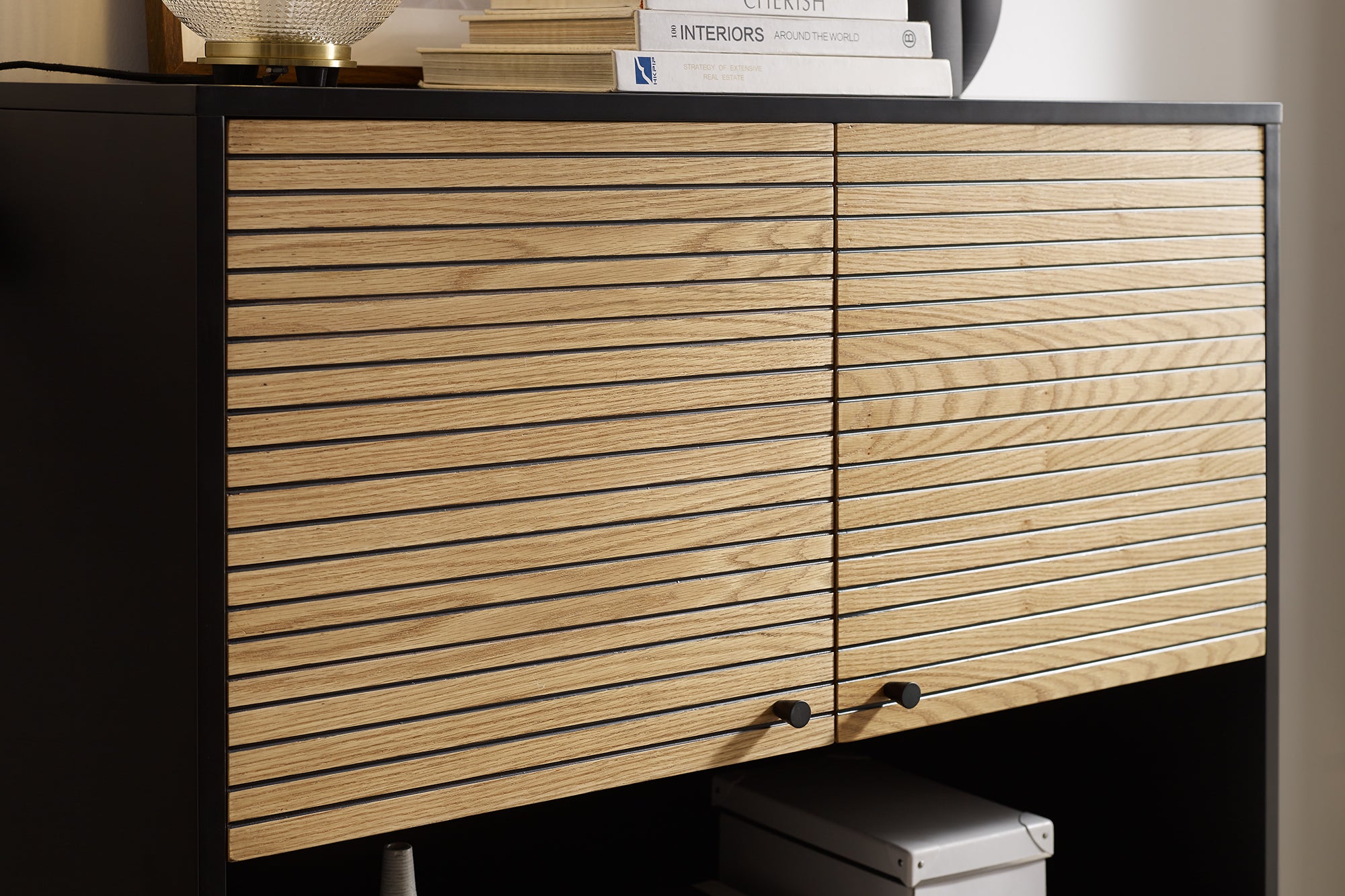 Sales Fever - Highboard Schwarz/Eiche Echtholzfurnier