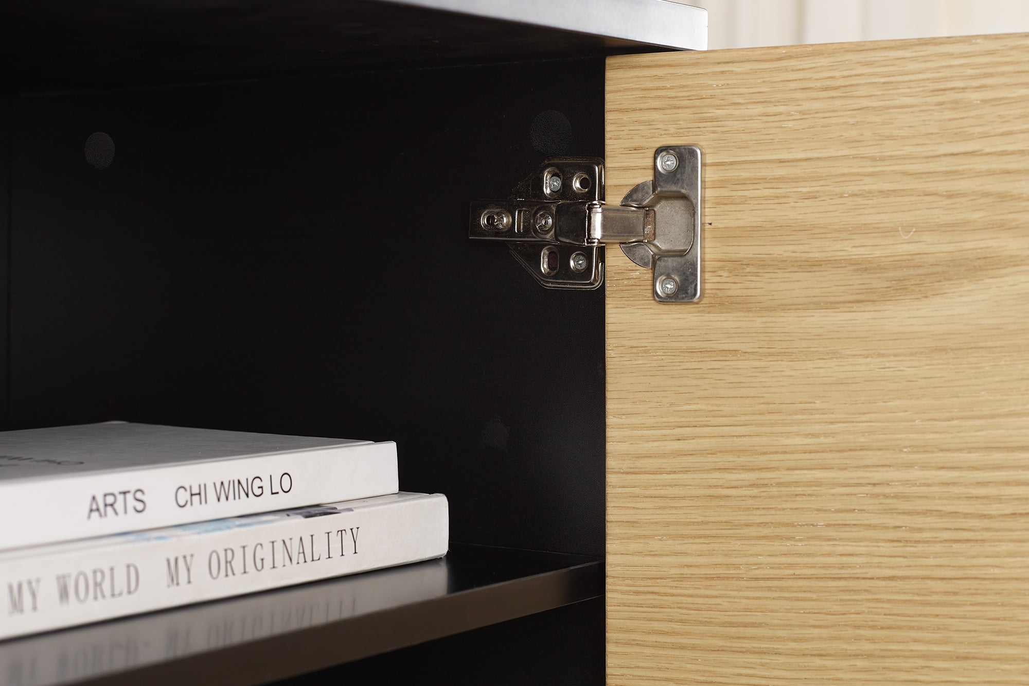 Sales Fever - Highboard Schwarz/Eiche Echtholzfurnier