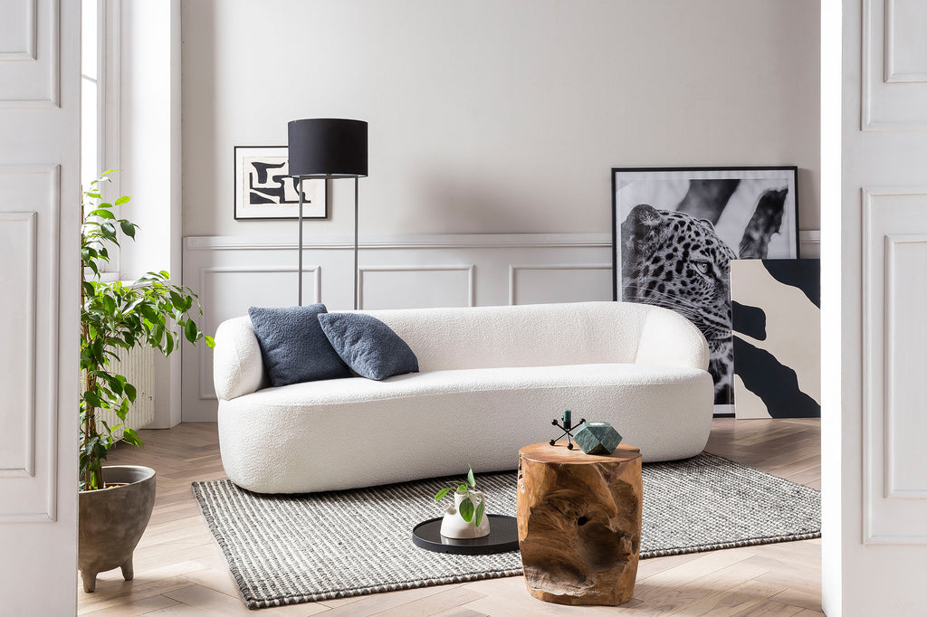 Sales Fever - Nierensofa 3-Sitzer Bouclé Stoff Weiß