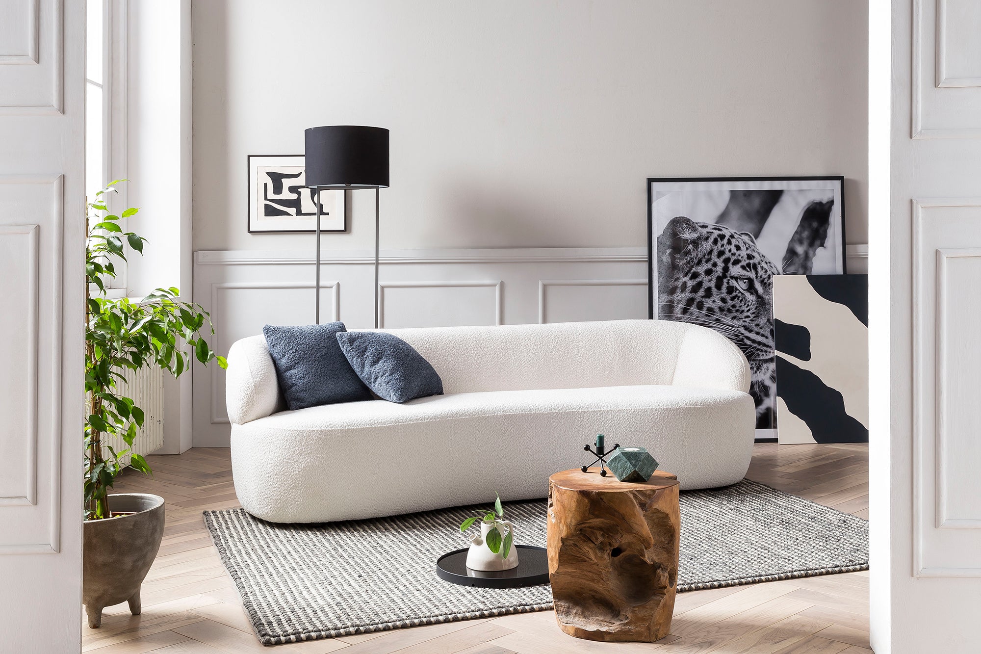 Sales Fever - Nierensofa 3-Sitzer Bouclé Stoff Weiß