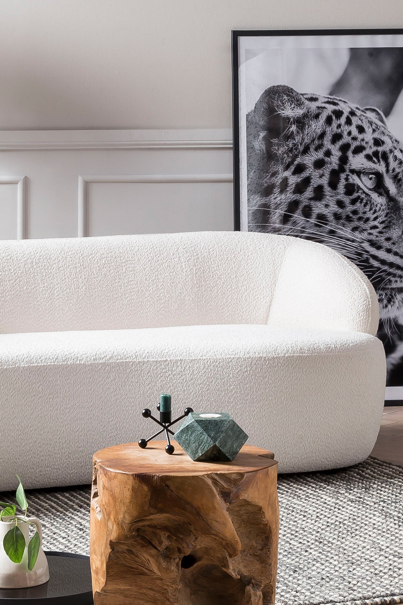 Sales Fever - Nierensofa 3-Sitzer Bouclé Stoff Weiß