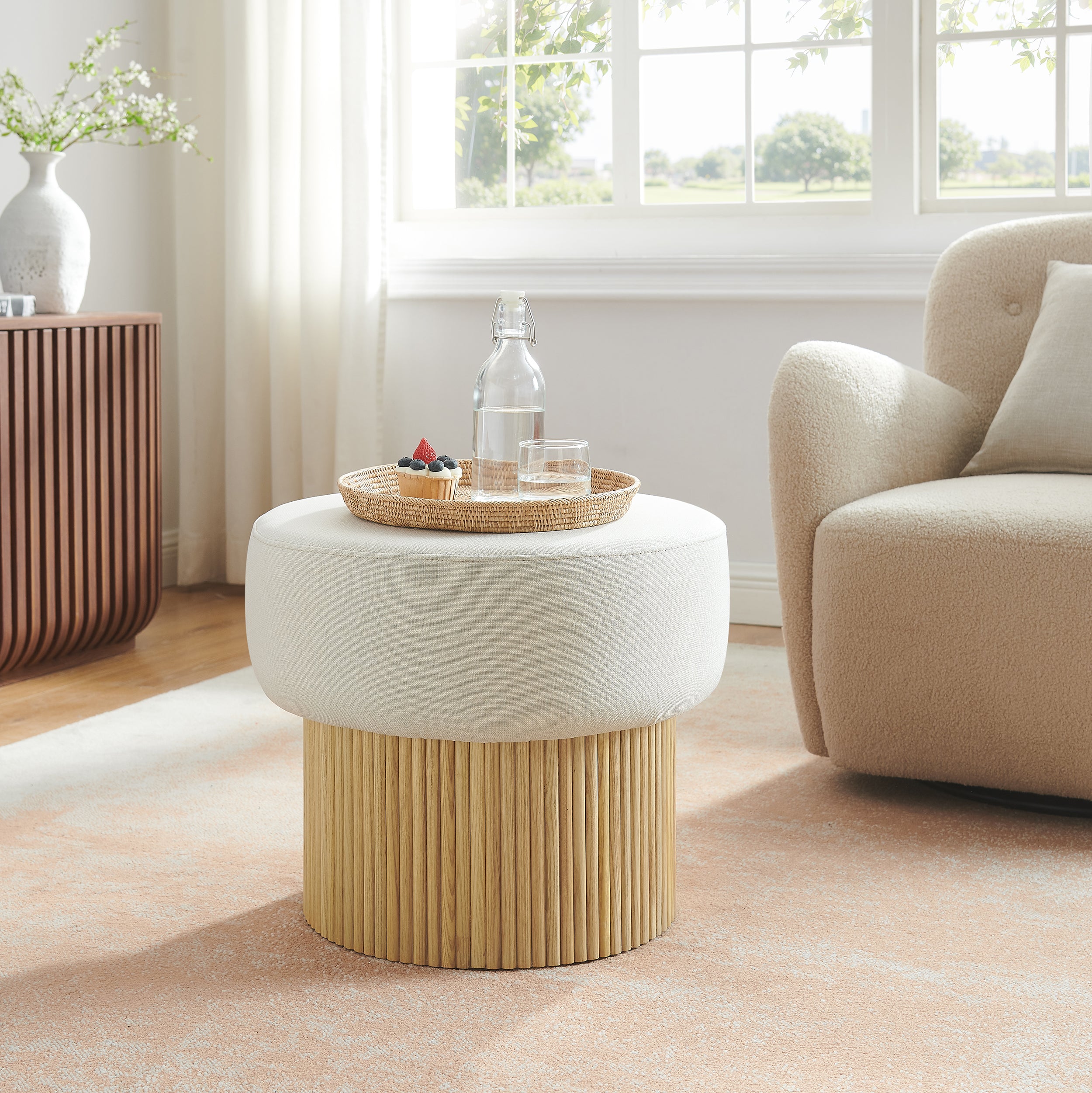 Sales Fever - Sitzpouf mit Stauraum Ø 50 cm Natur/Weiß
