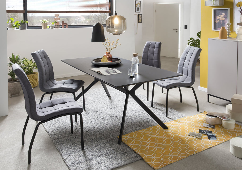 Möbilia - Tisch 180x90x75 cm dunkelgrau, schwarz mit Mittelstrebe