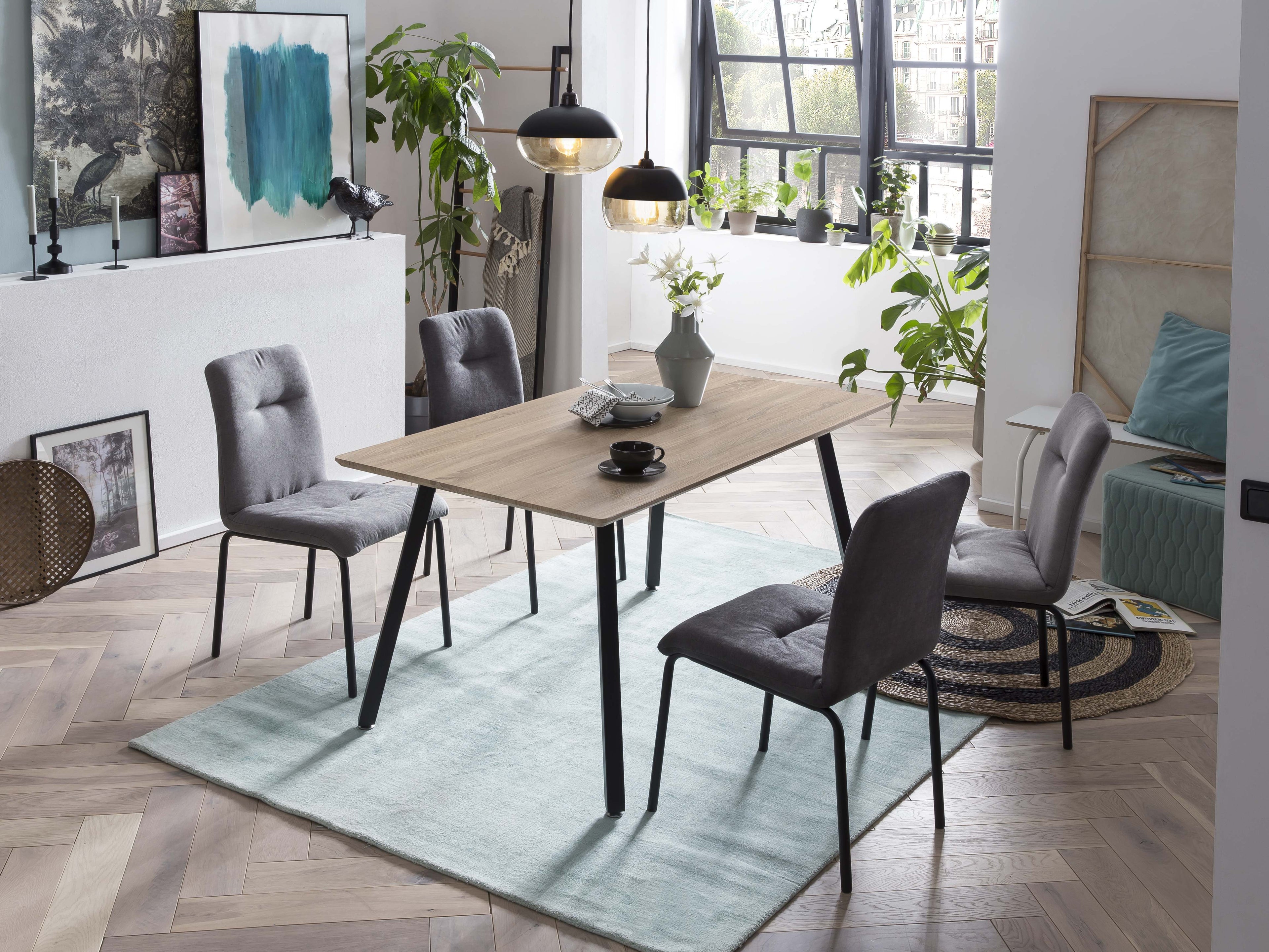 Möbilia - Stuhl, 2er-Set 44,5x55,5x87 cm dunkelgrau, schwarz