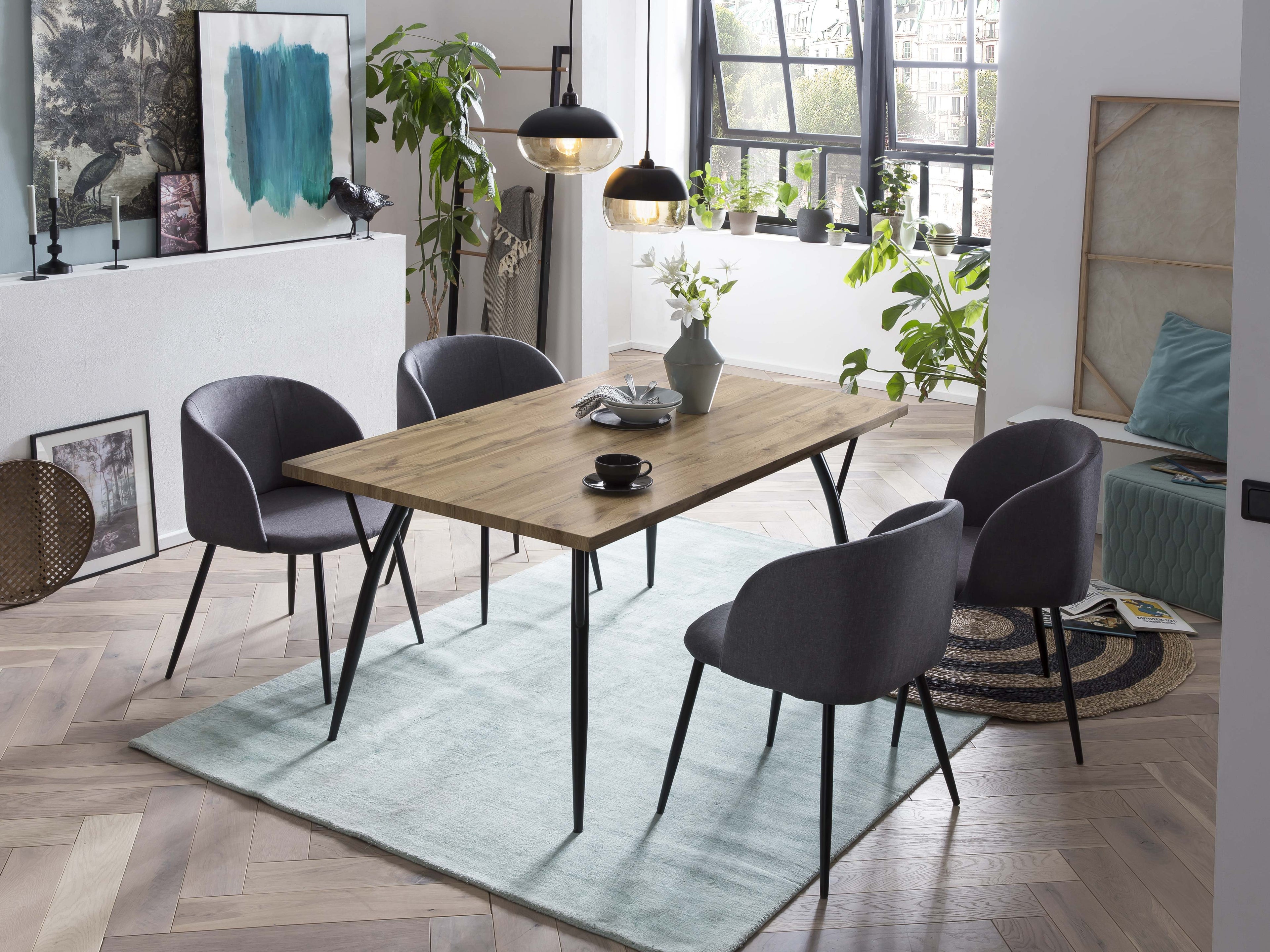 Möbilia - Tisch 150x90x77 cm naturfarben, schwarz