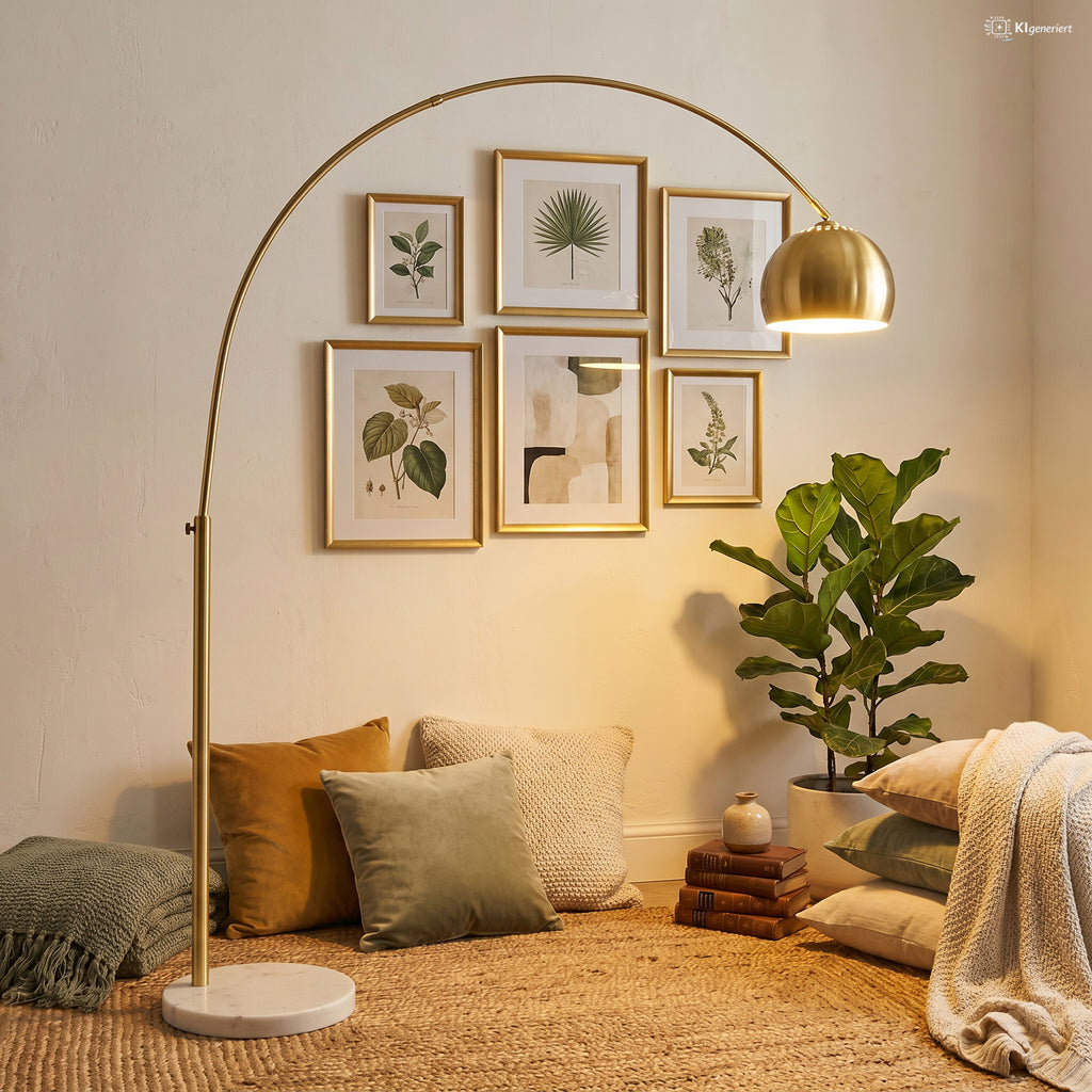 Sales Fever - Bogenlampe Messing mit Marmorfuß#