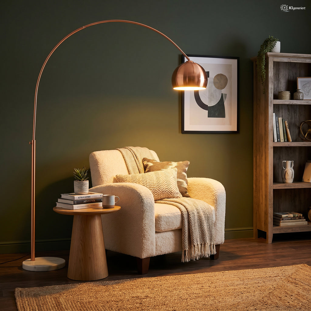 Sales Fever - Bogenlampe Kupfer mit Marmorfuß