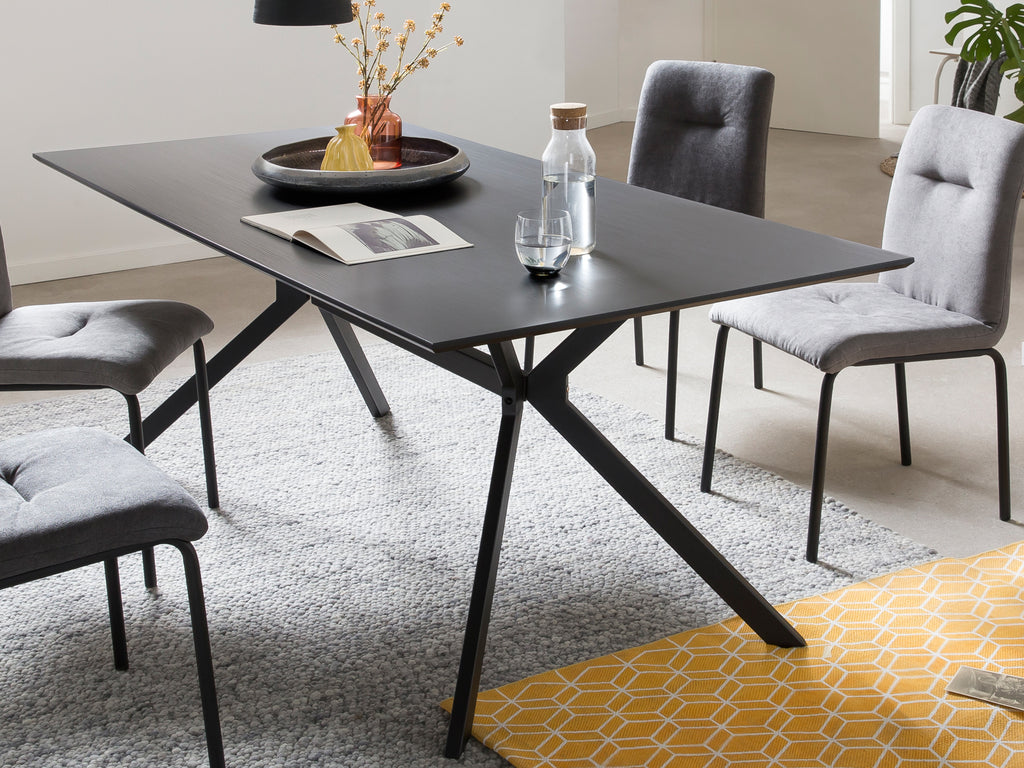 Möbilia - Tisch 180x90x75 cm dunkelgrau, schwarz mit Mittelstrebe