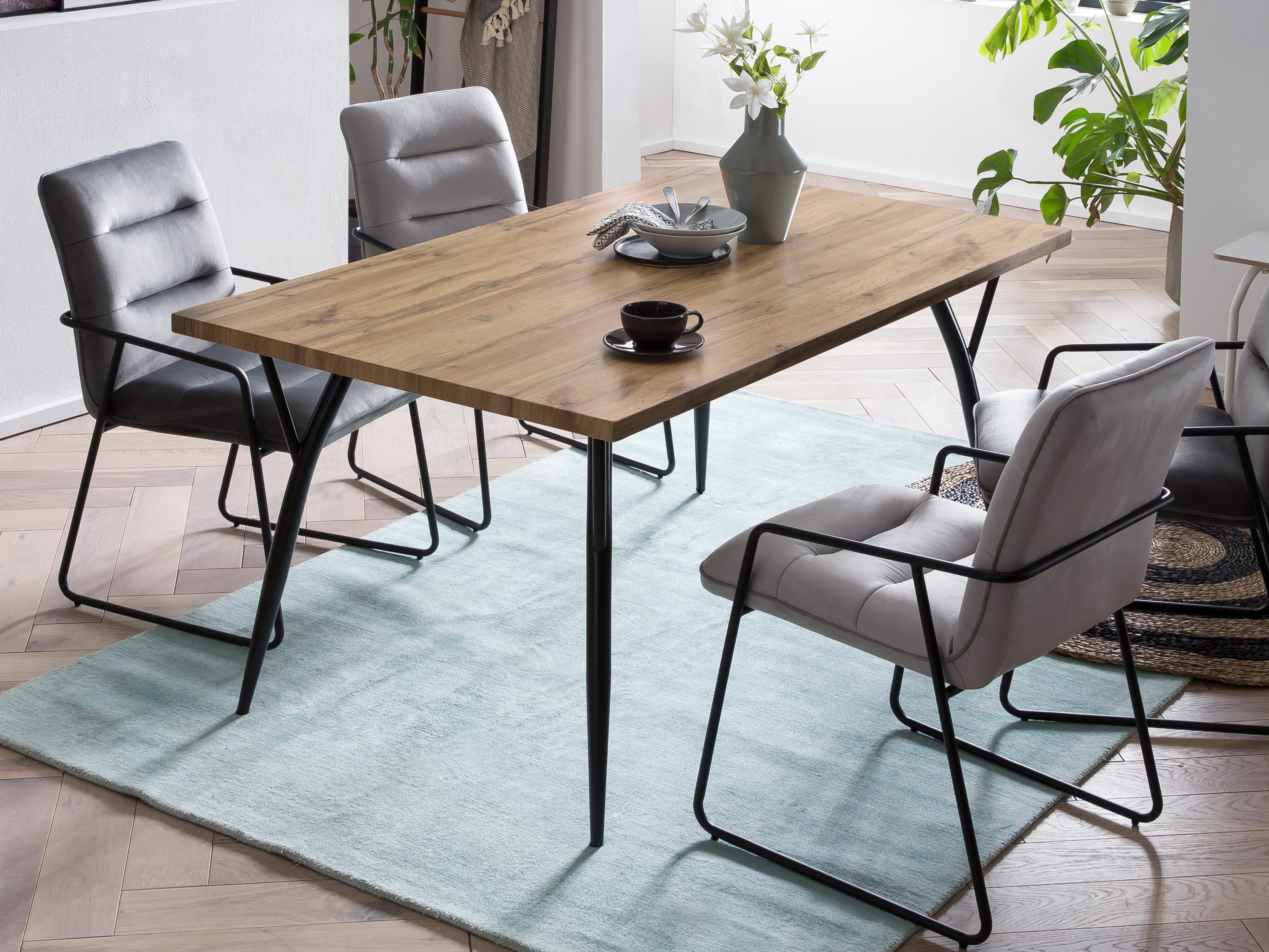 Möbilia - Tisch 150x90x77 cm naturfarben, schwarz