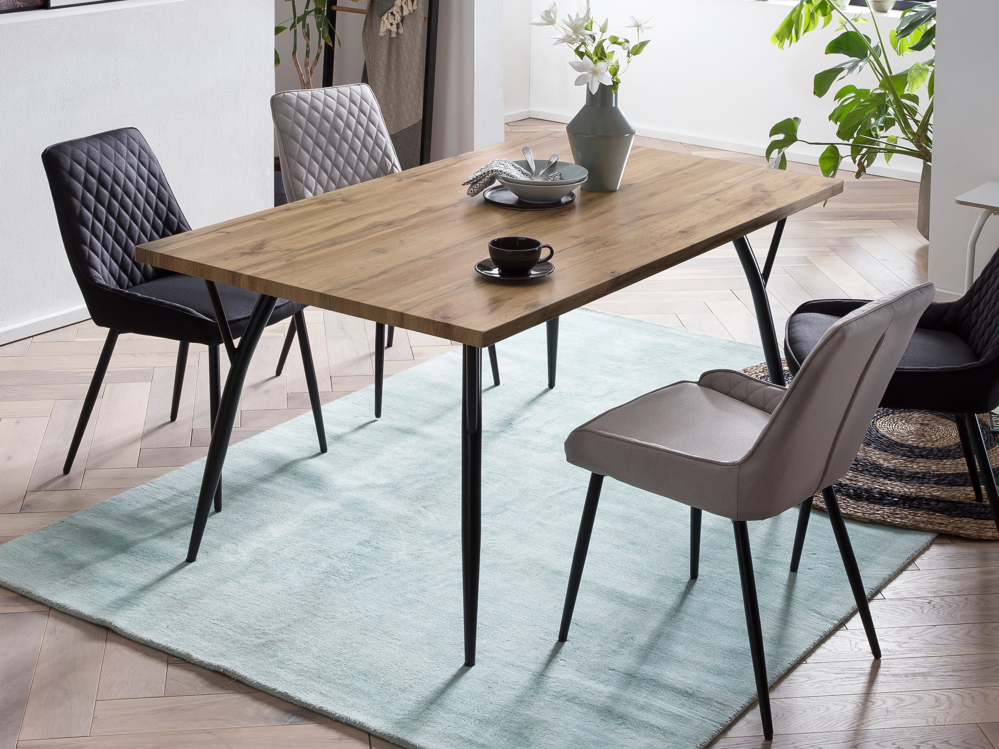 Möbilia - Stuhl, 2er-Set 52x56x86 cm hellgrau, schwarz