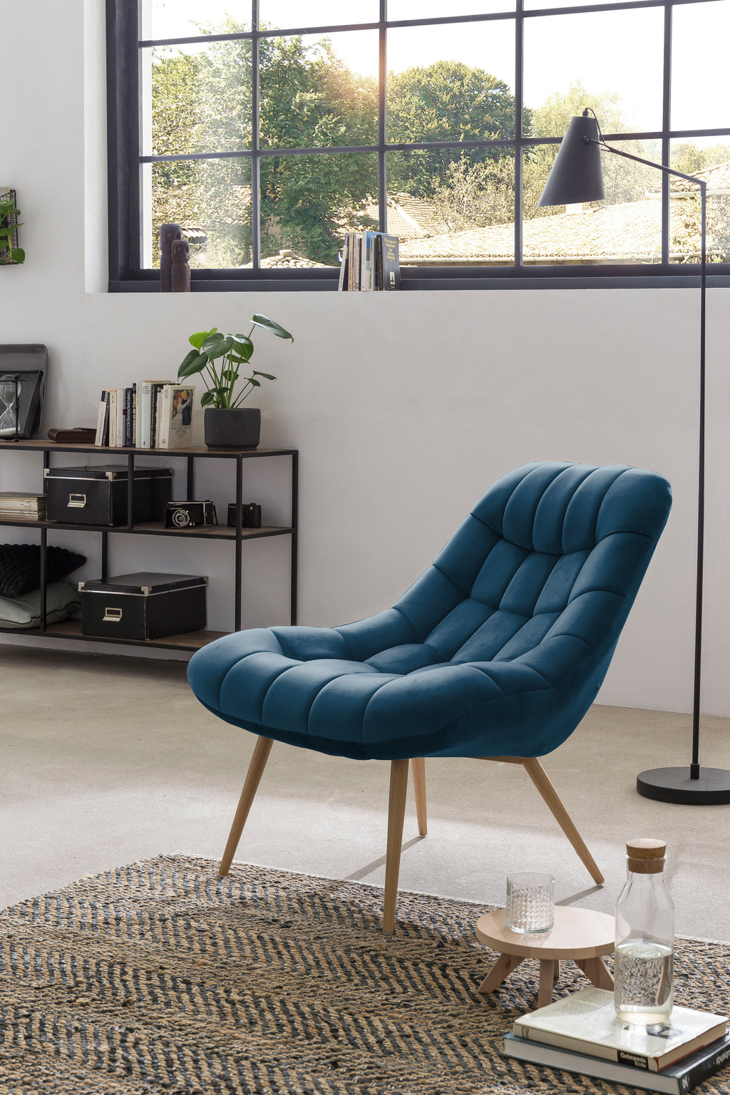 Sales Fever - Sessel XXL Samt blau Metall Holzoptik