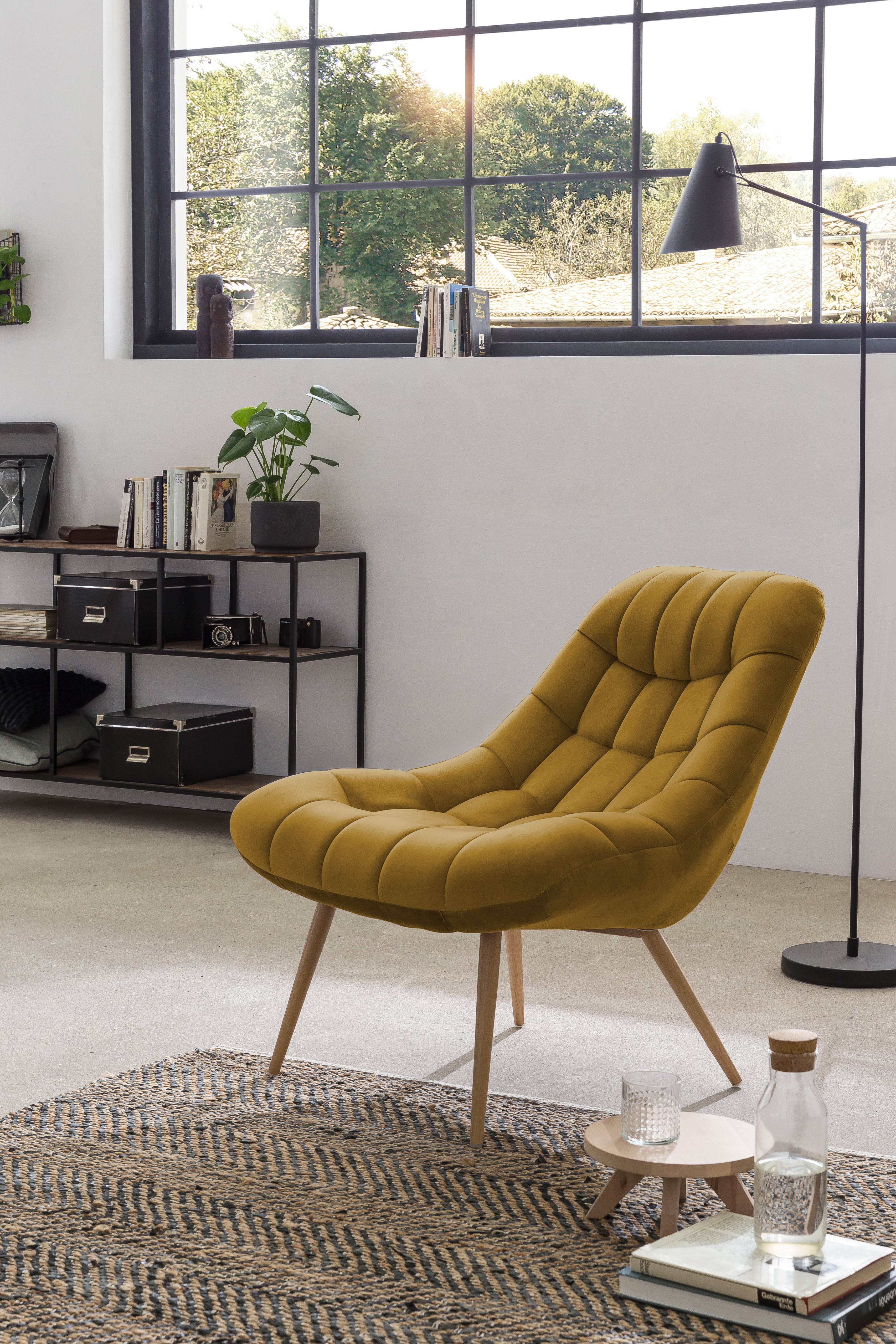 Sales Fever - Sessel XXL Samt gelb Metall Holzoptik