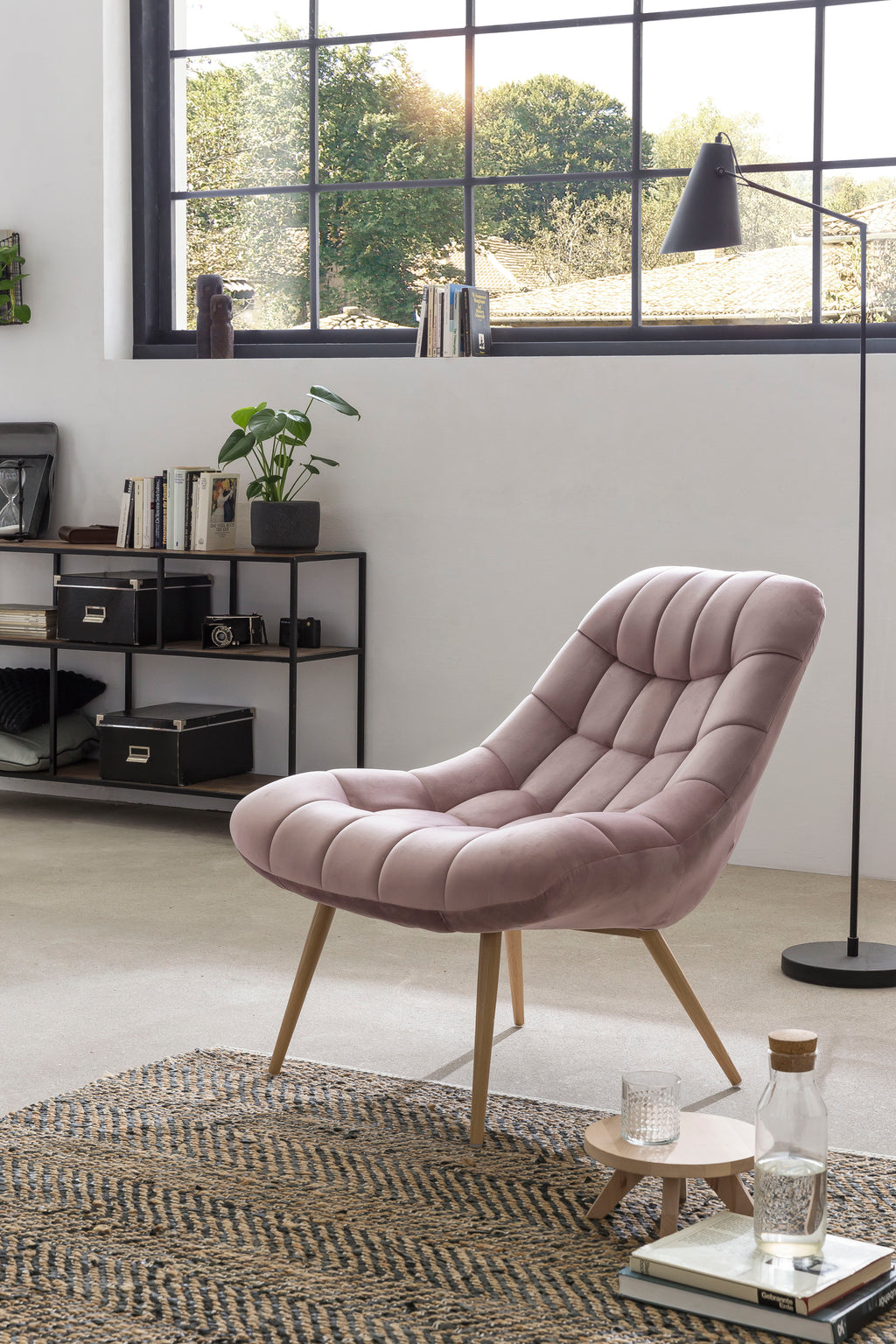 Sales Fever - Sessel XXL Samt rosa Metall Holzoptik#
