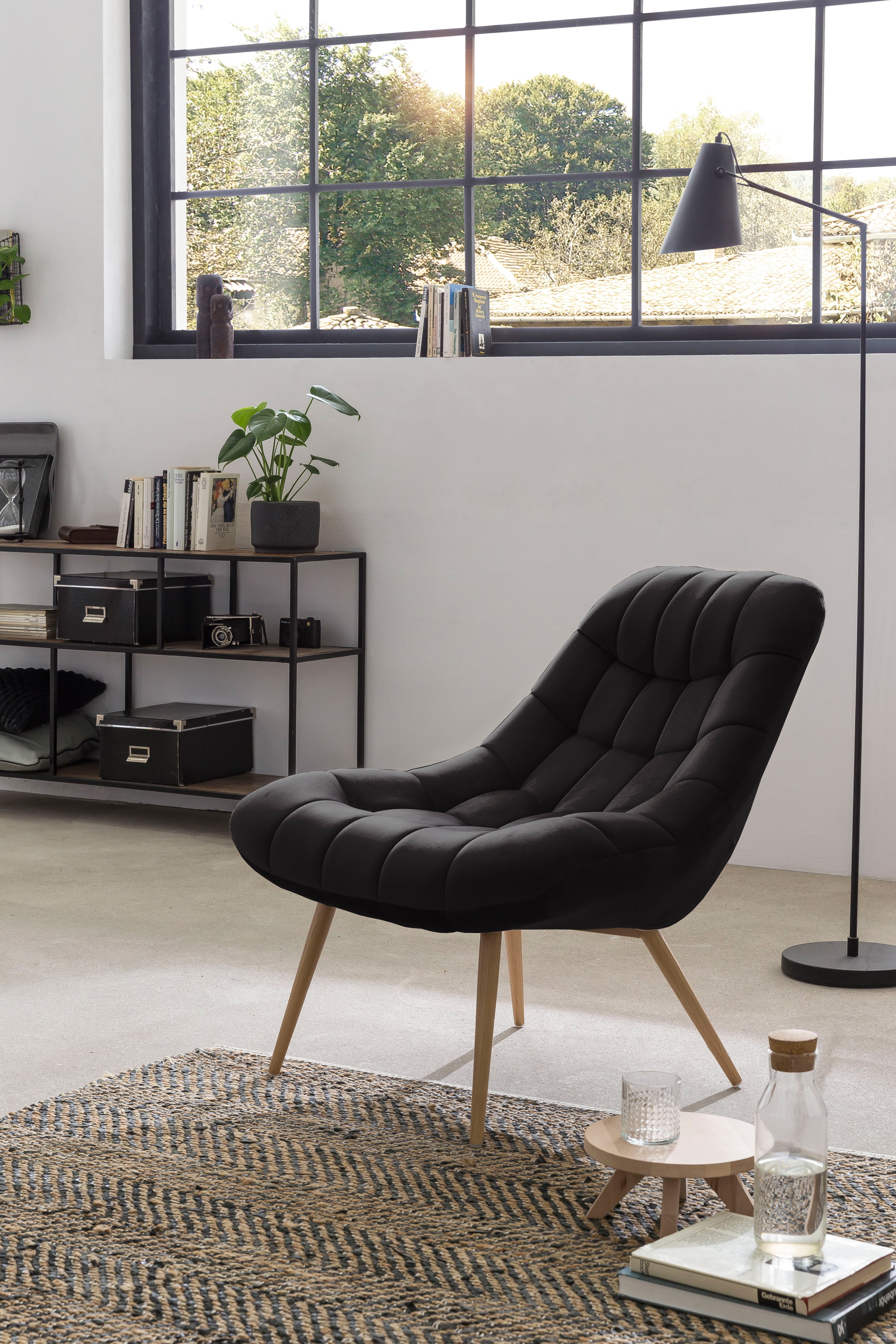 Sales Fever - Sessel XXL Samt schwarz Metall Holzoptik