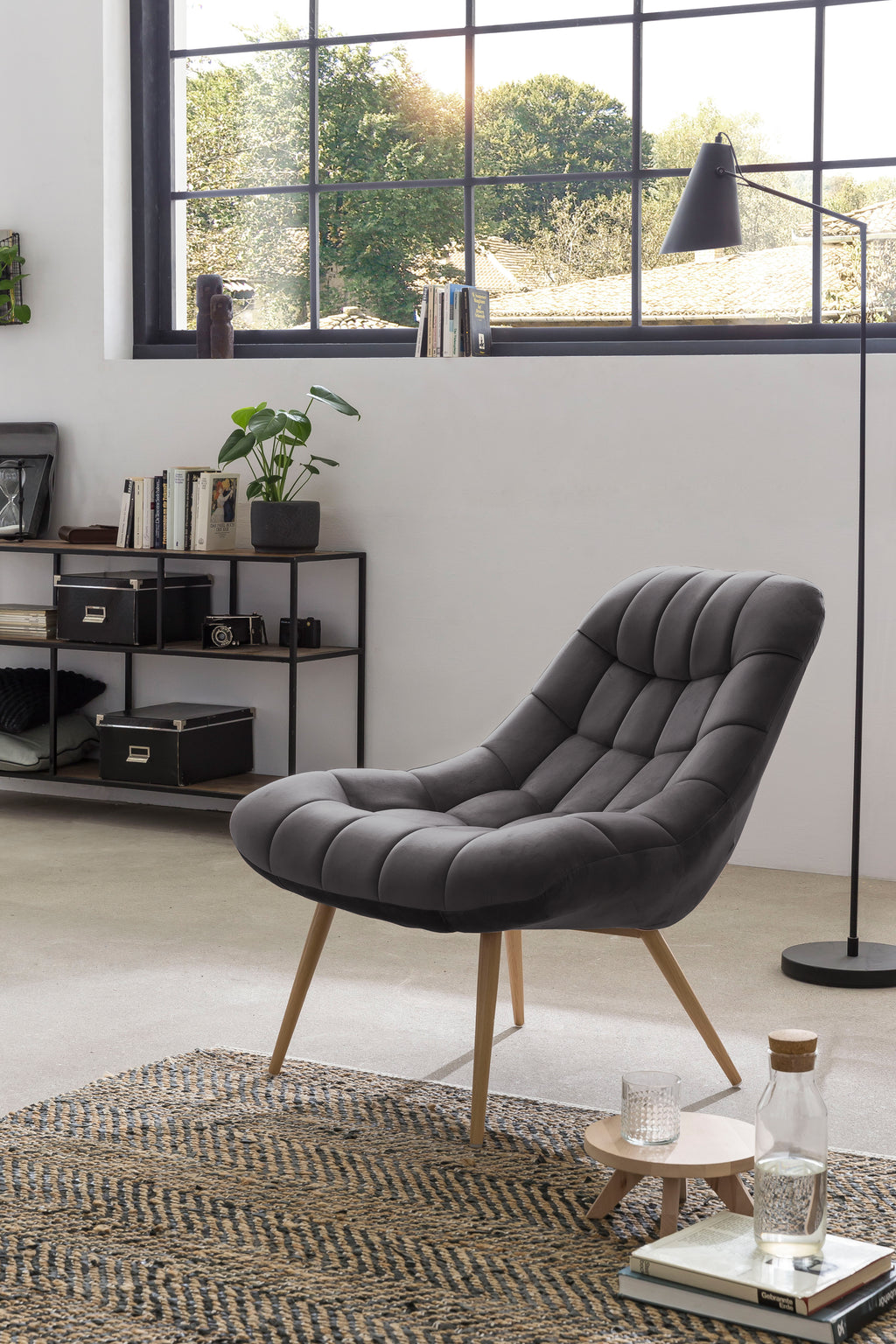 Sales Fever - Sessel XXL Samt grau Metall Holzoptik